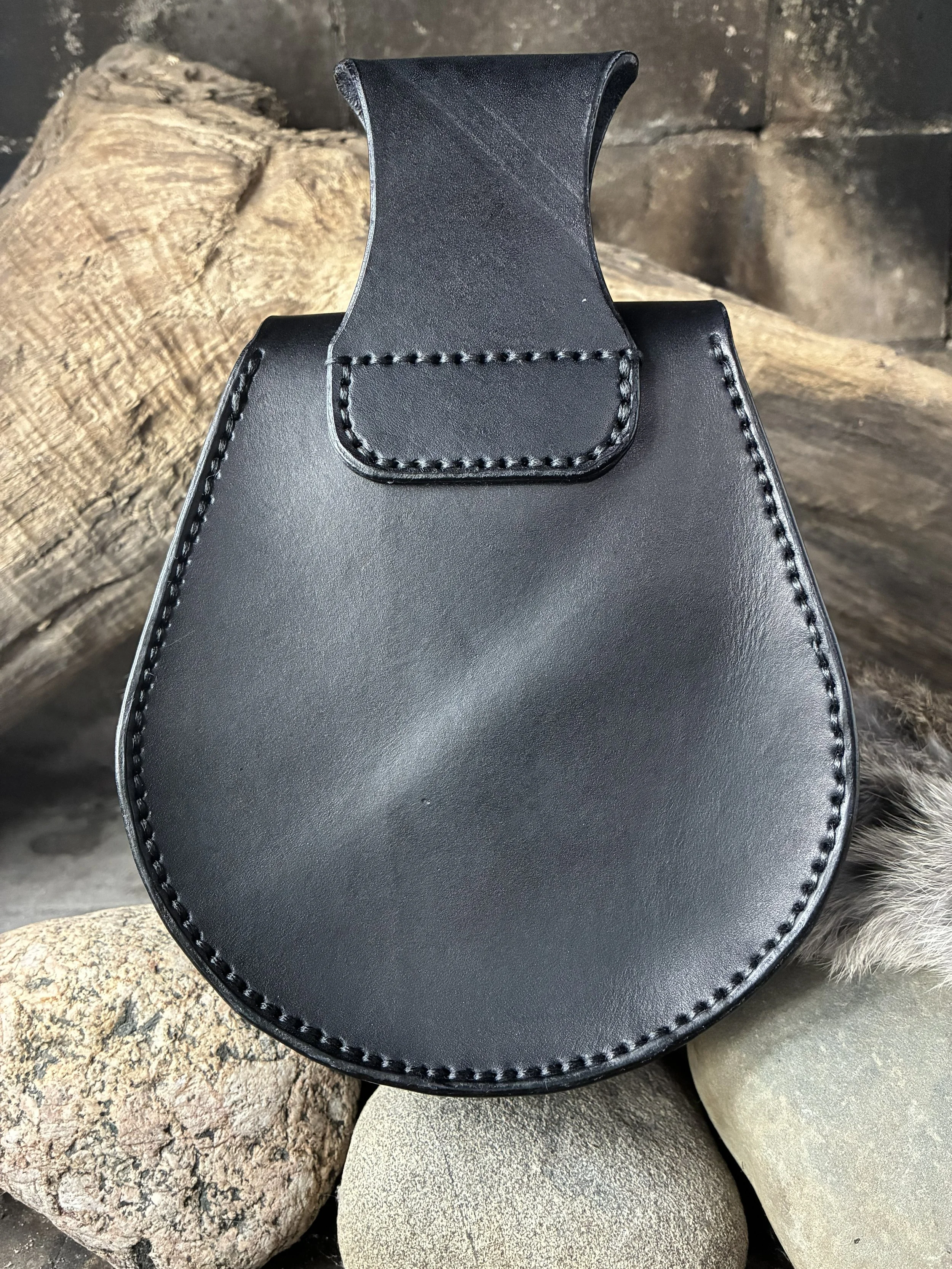 Black Scale Armor Leather Belt Bag. Back View