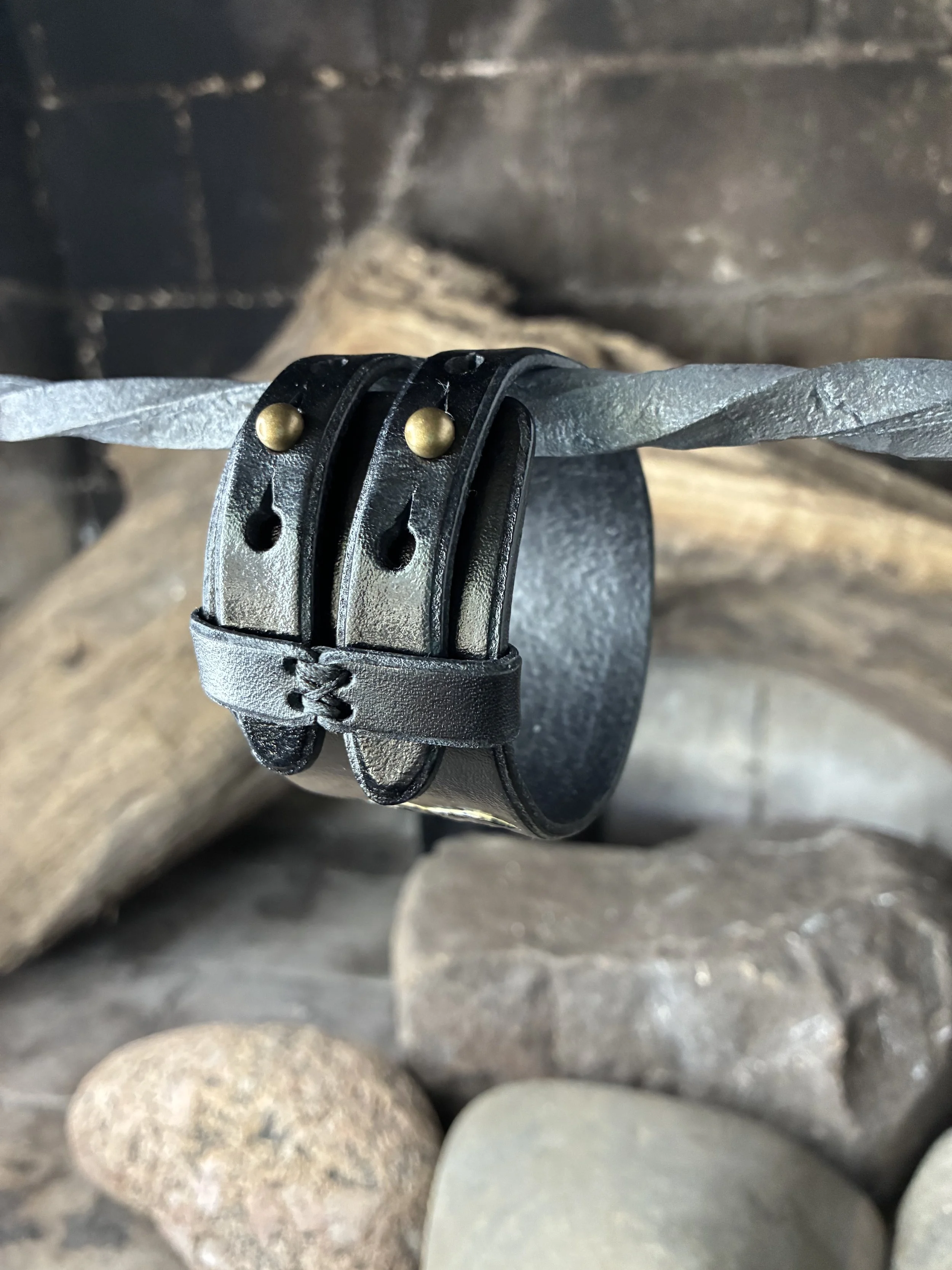Odin's Raven, Muninn Leather Wrist Cuff. Buckle