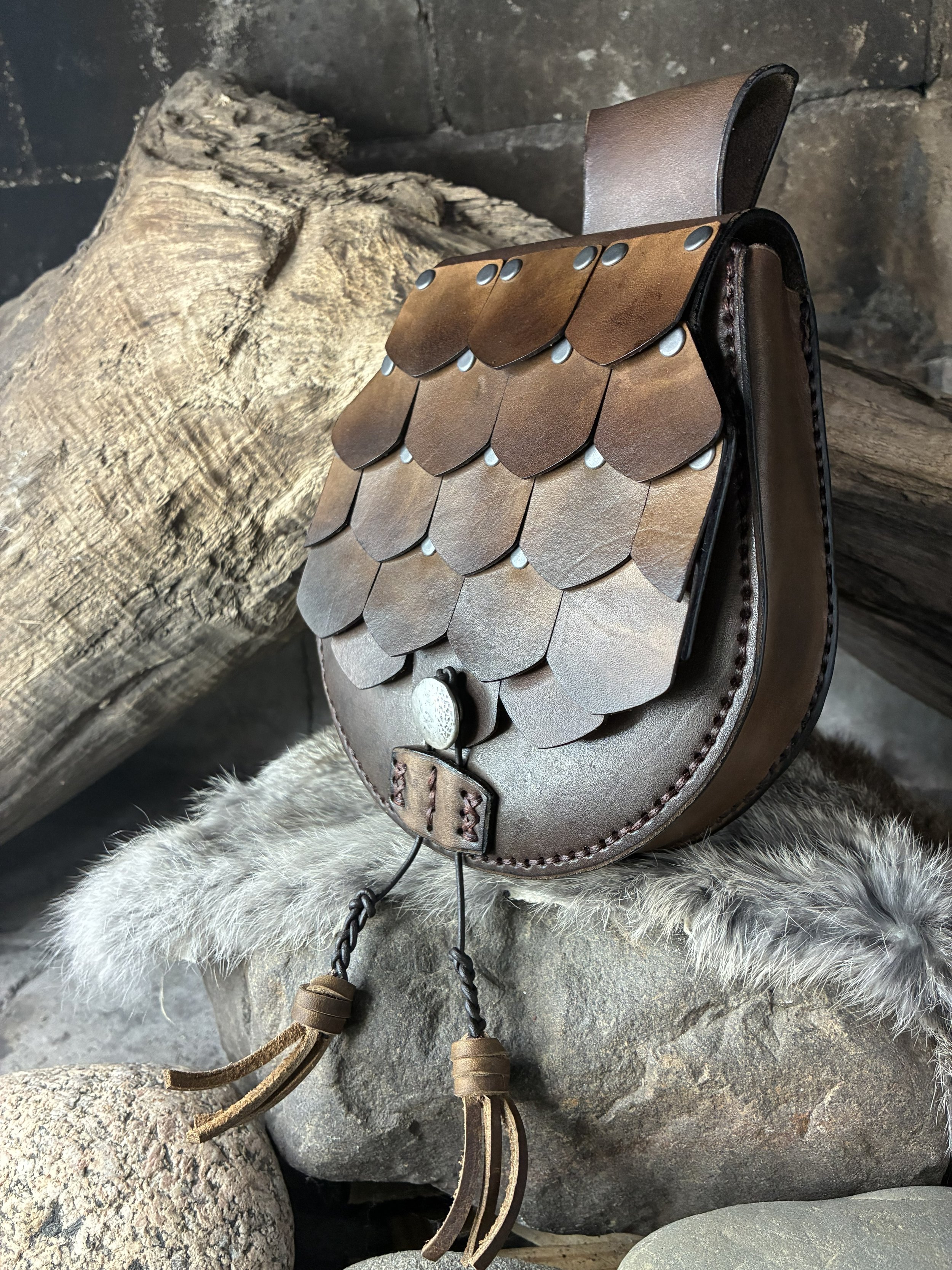 Brown Scale Armor Leather Belt Bag