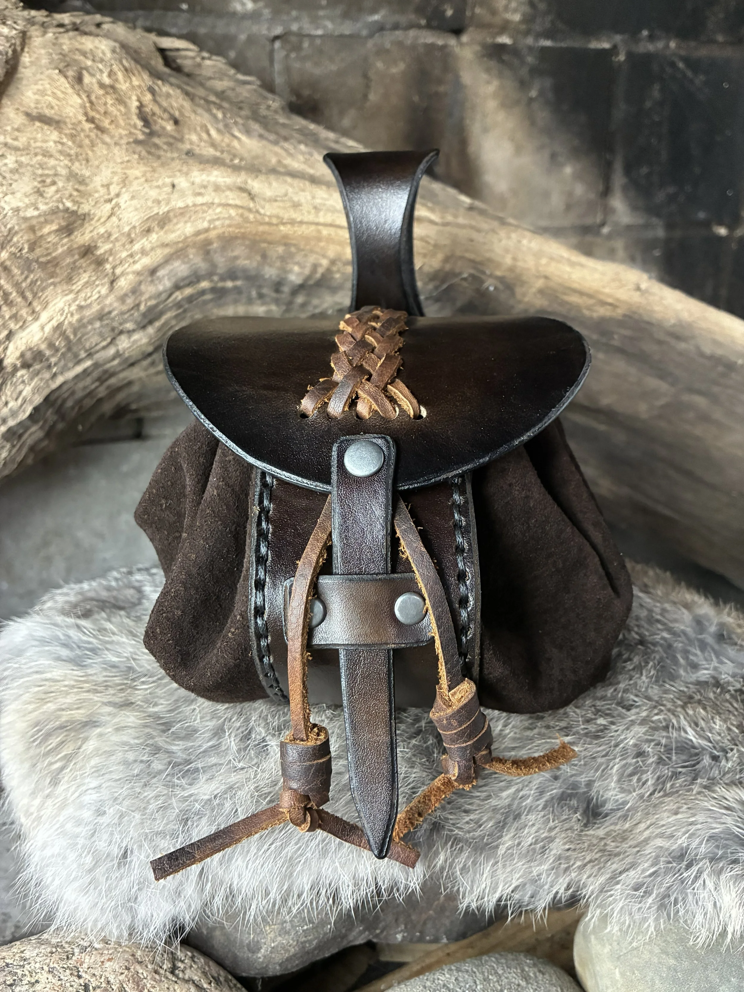 "Punger" Brown Draw String Leather Belt Pouch