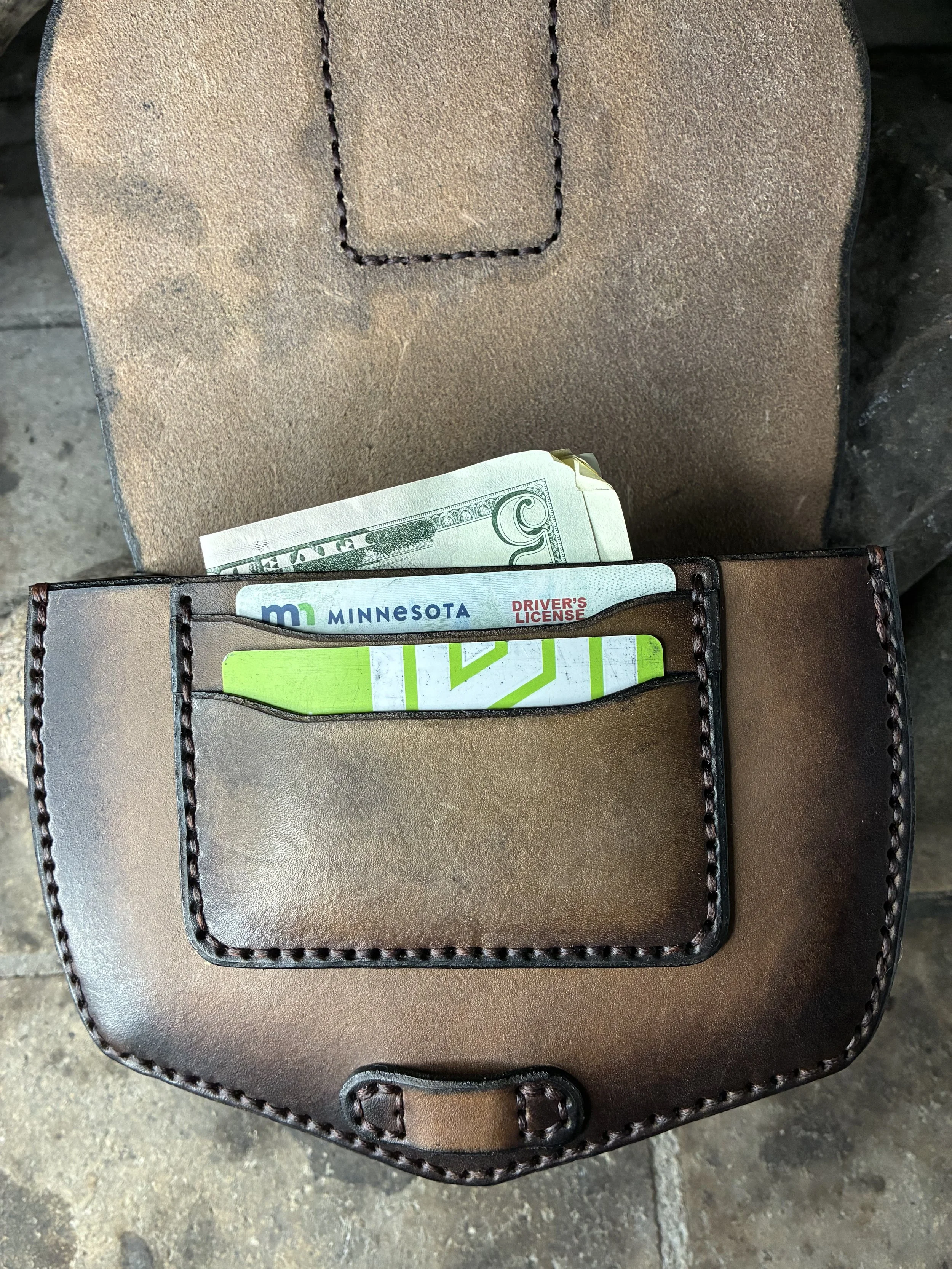 Handcrafted Black Leather Belt Bag With Card Pockets Pocket Detail