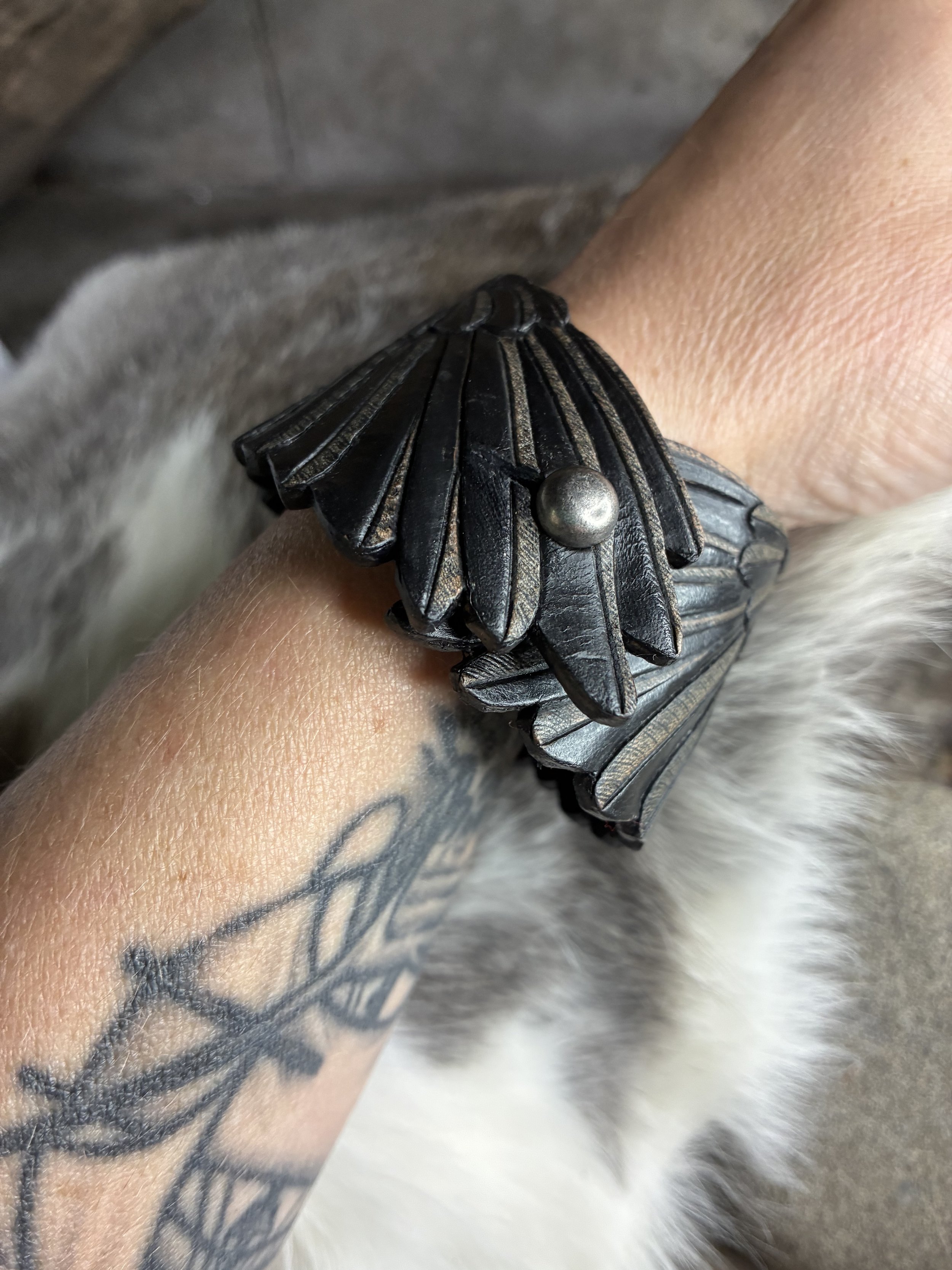 Raven Wings Leather Wrist Cuff