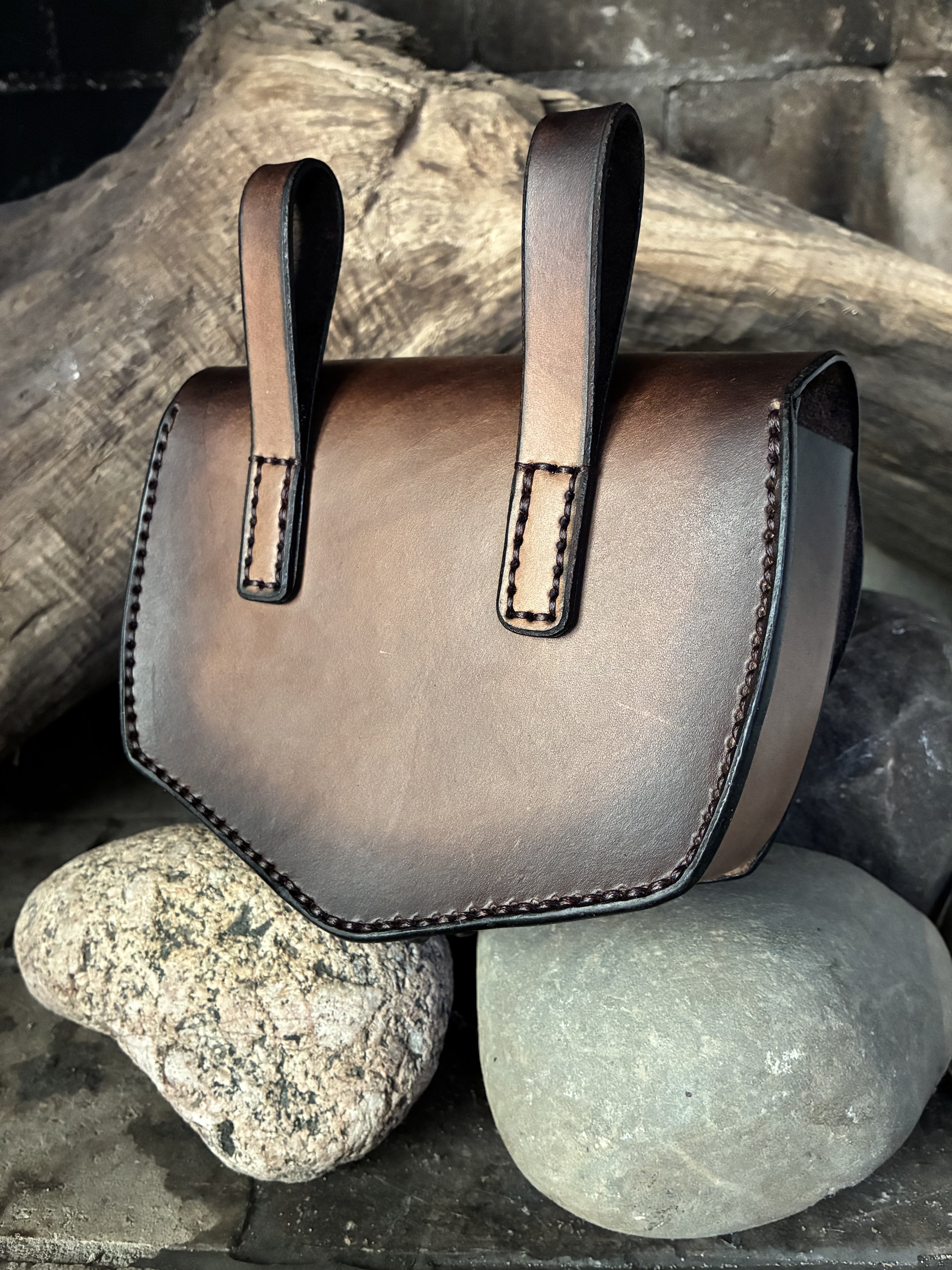 Handcrafted Black Leather Belt Bag With Card Pockets Back View
