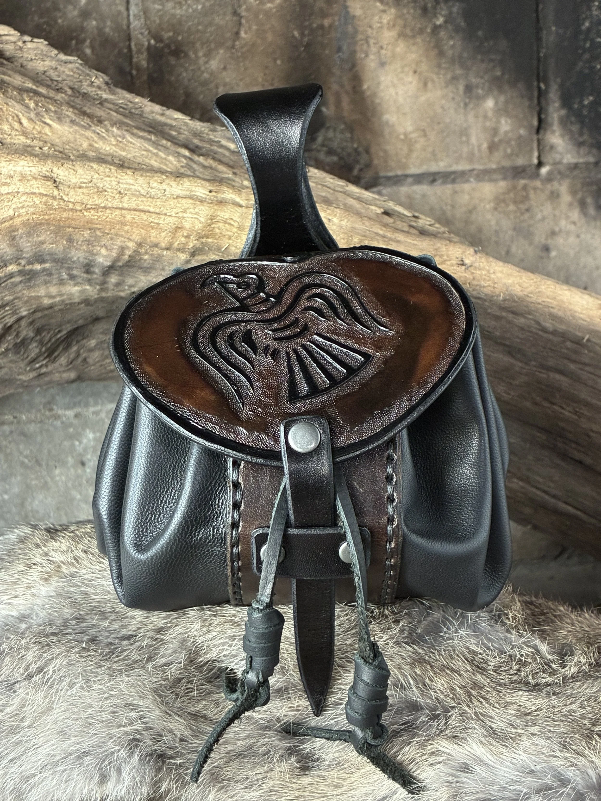 Raven Draw String Belt Pouch in Black