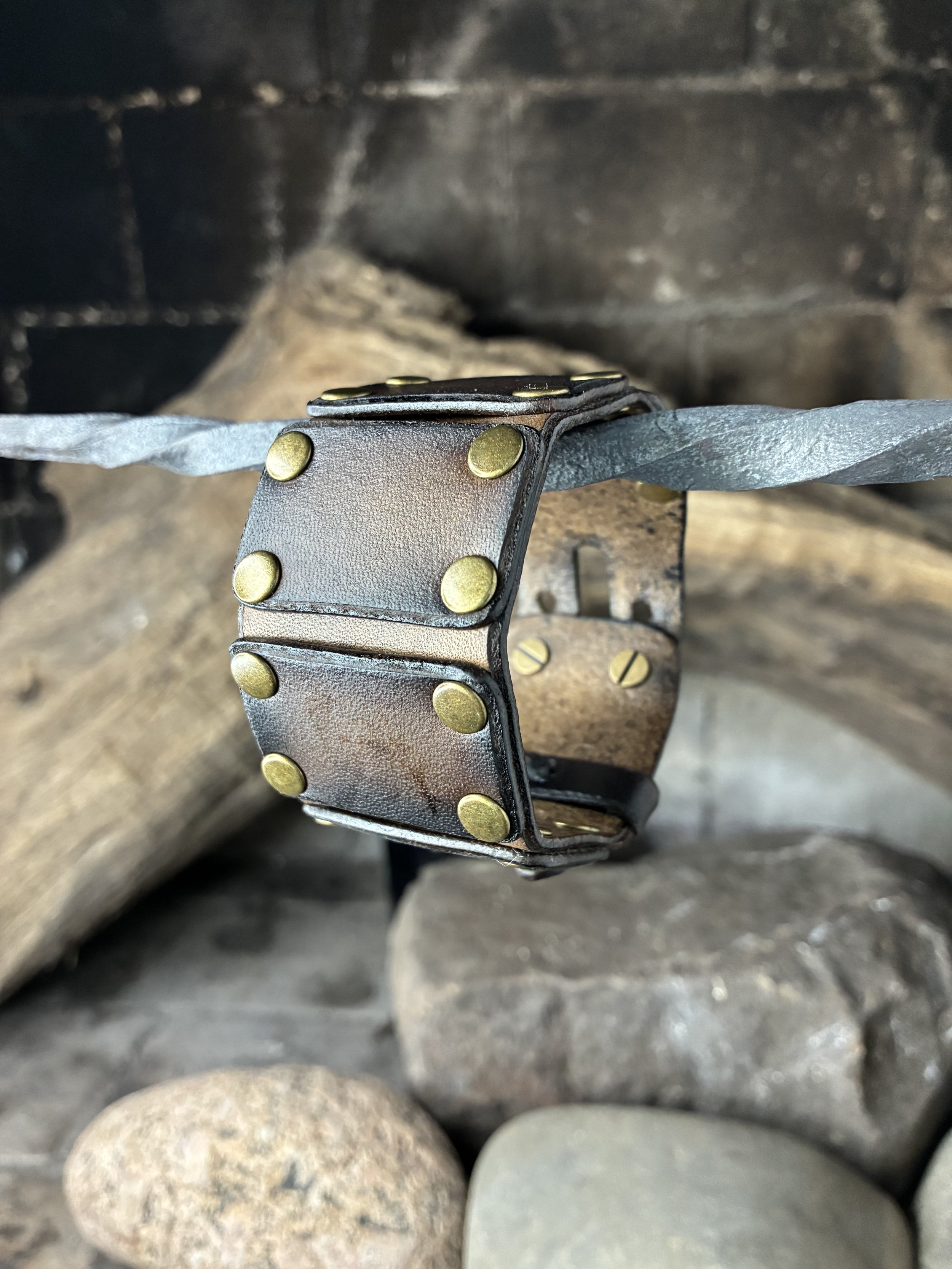 Lamellar Armor Wrist Cuff in Brown