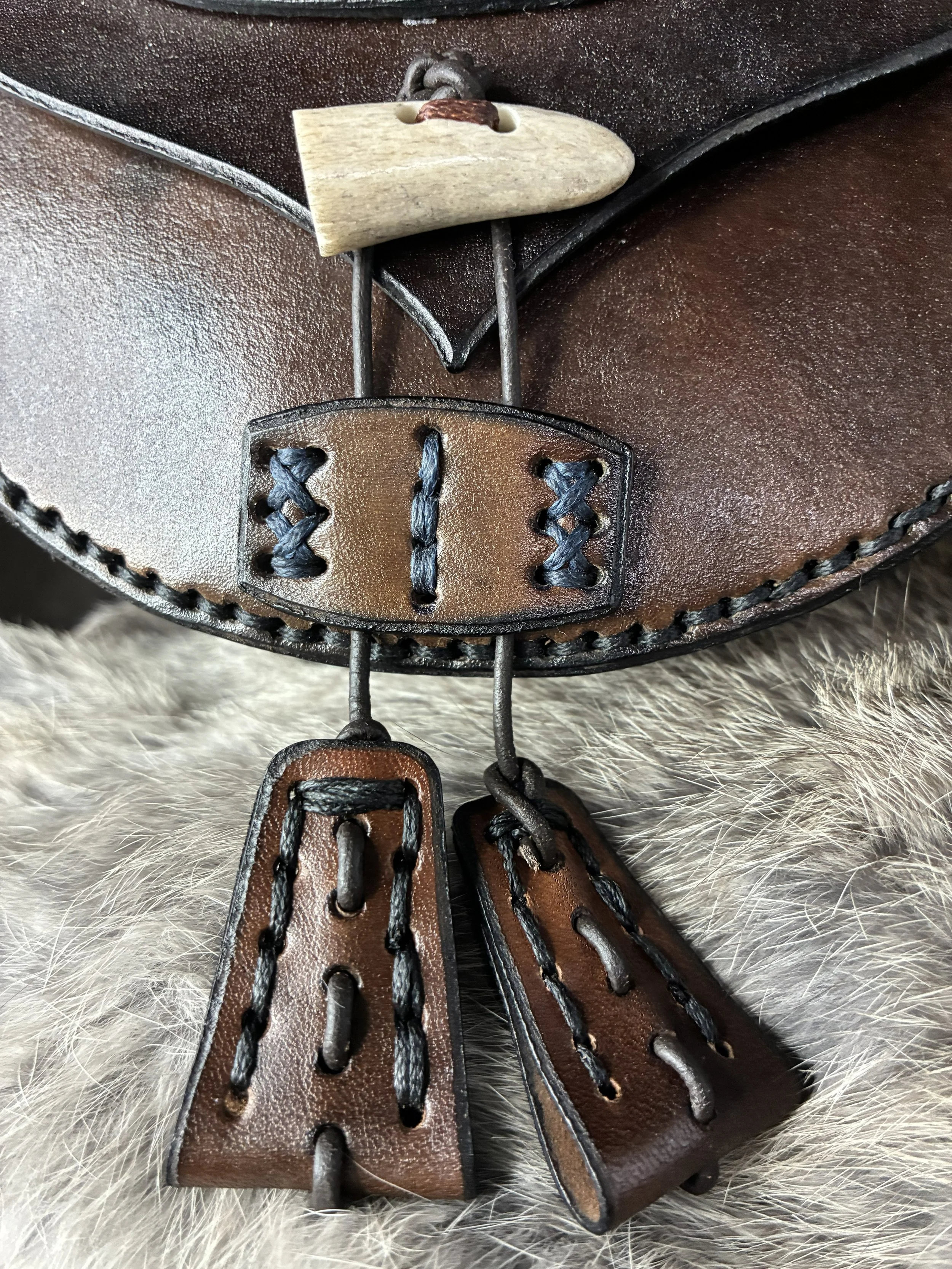 Fenrir the Wolf Leather Belt Bag. Closure Detail