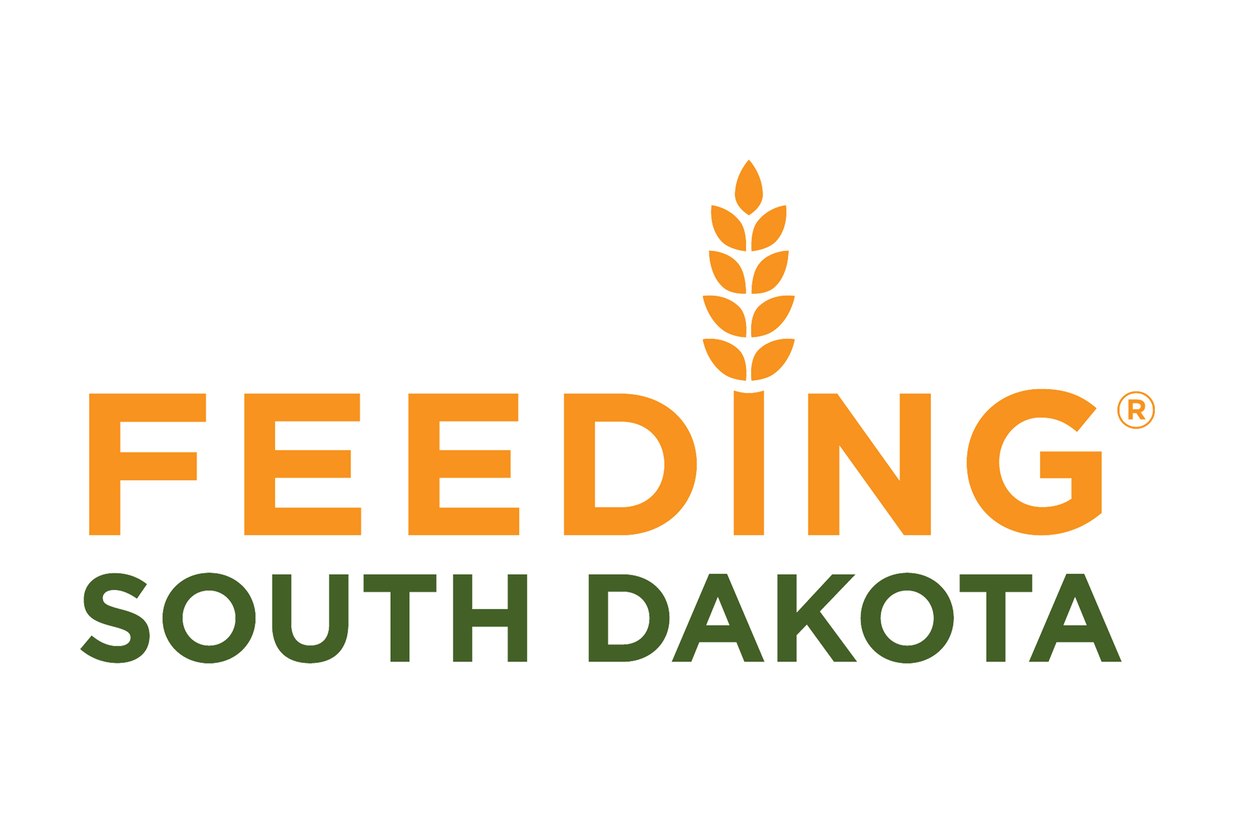 Feeding South Dakota logo with orange wheat spike and green text on white background.