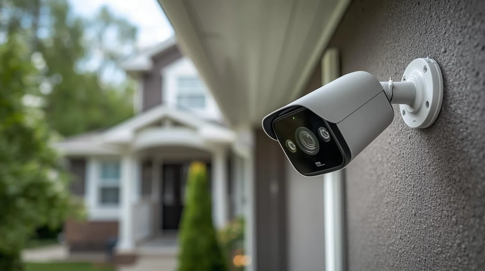 Security camera mounted outside a house