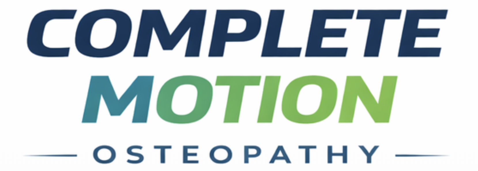 Logo with the text 'Complete Motion Osteopathy' in blue and green colors.