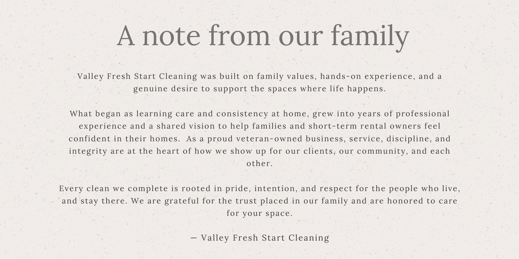 Family-owned and veteran-owned cleaning service supporting homes and short-term rentals in Napa Valley and Reno-Tahoe