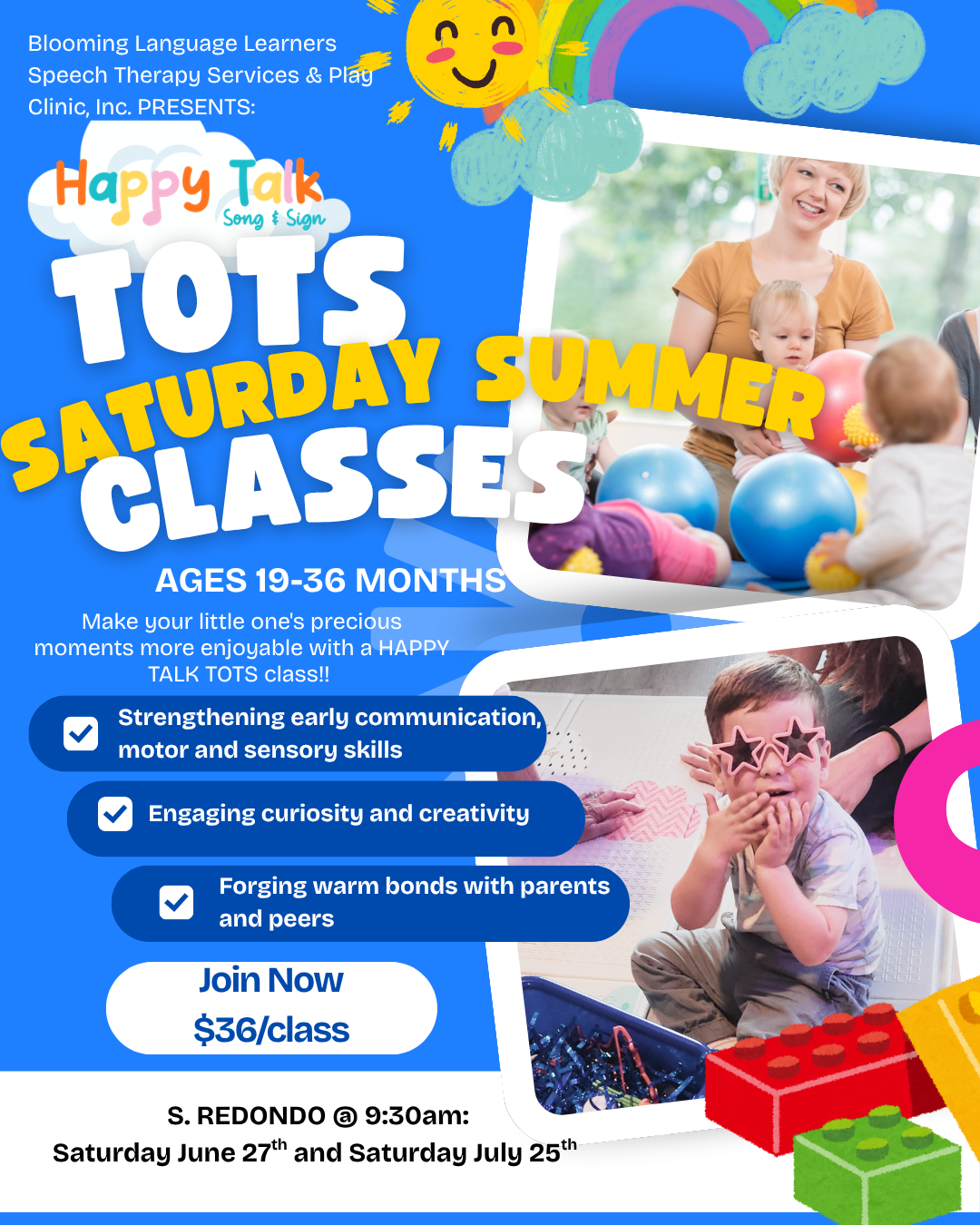 SOUTH REDONDO - Happy Talk TOTS (19-36 months) - SATURDAY JUNE 27th @ 9:30am - S. Redondo Wellness Studio (located near Guadalupe and PCH)