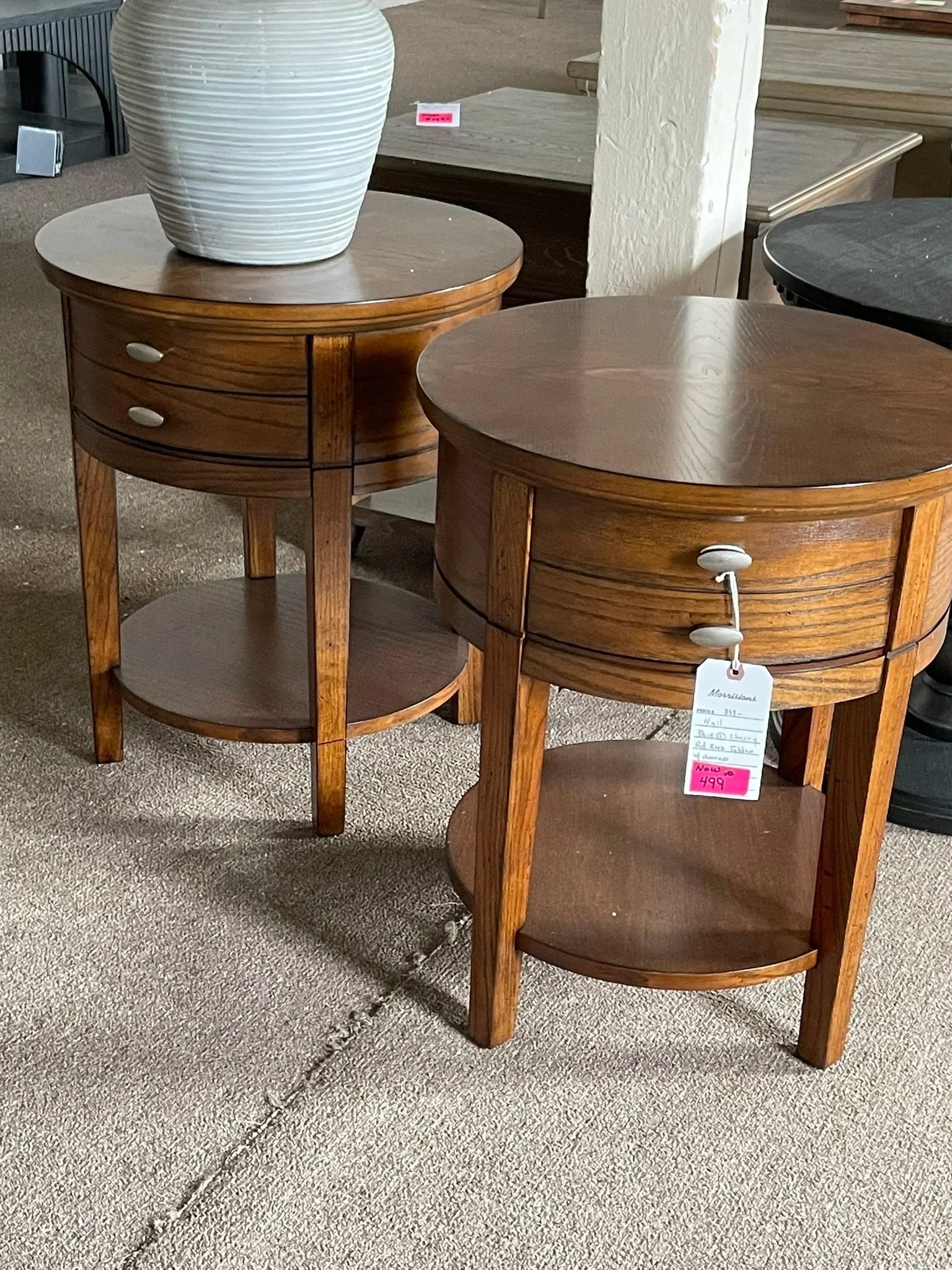 Null Round Cherry End Table Set W/ Drawers F4-168