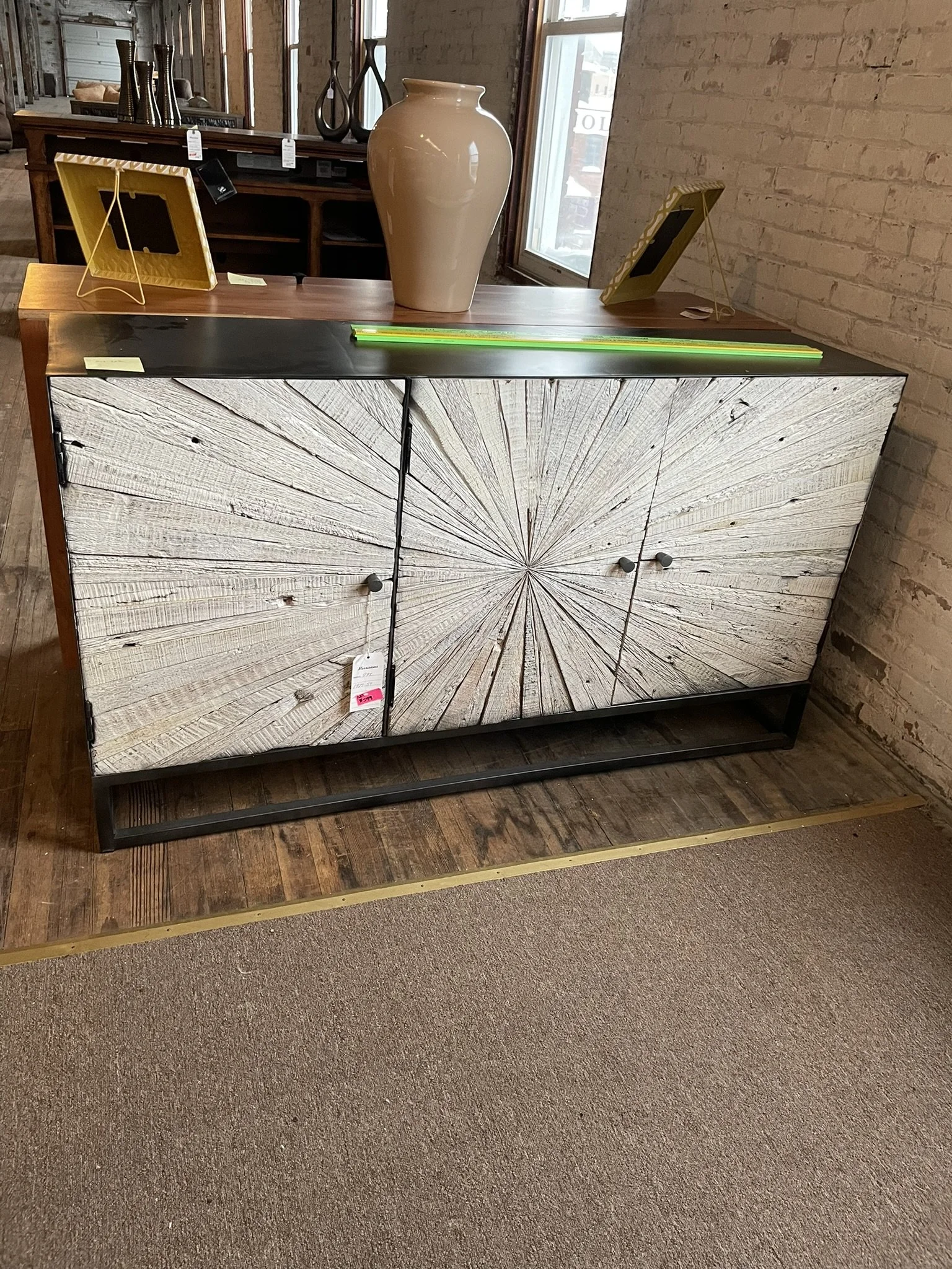 Black Metal Entertainment Center W/ White Wood Doors JoFran F4-209A