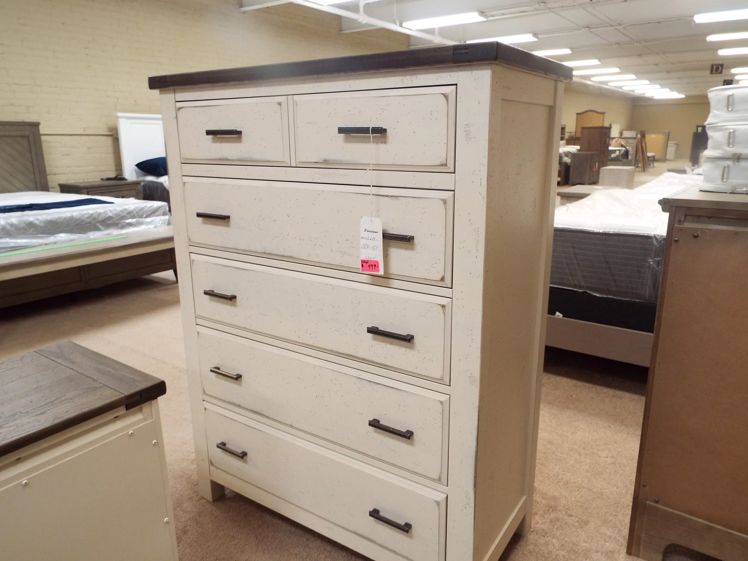 Vaugn Bassett 5 Drawer Chest 164-155 Off White W/ Wood Top F3-75