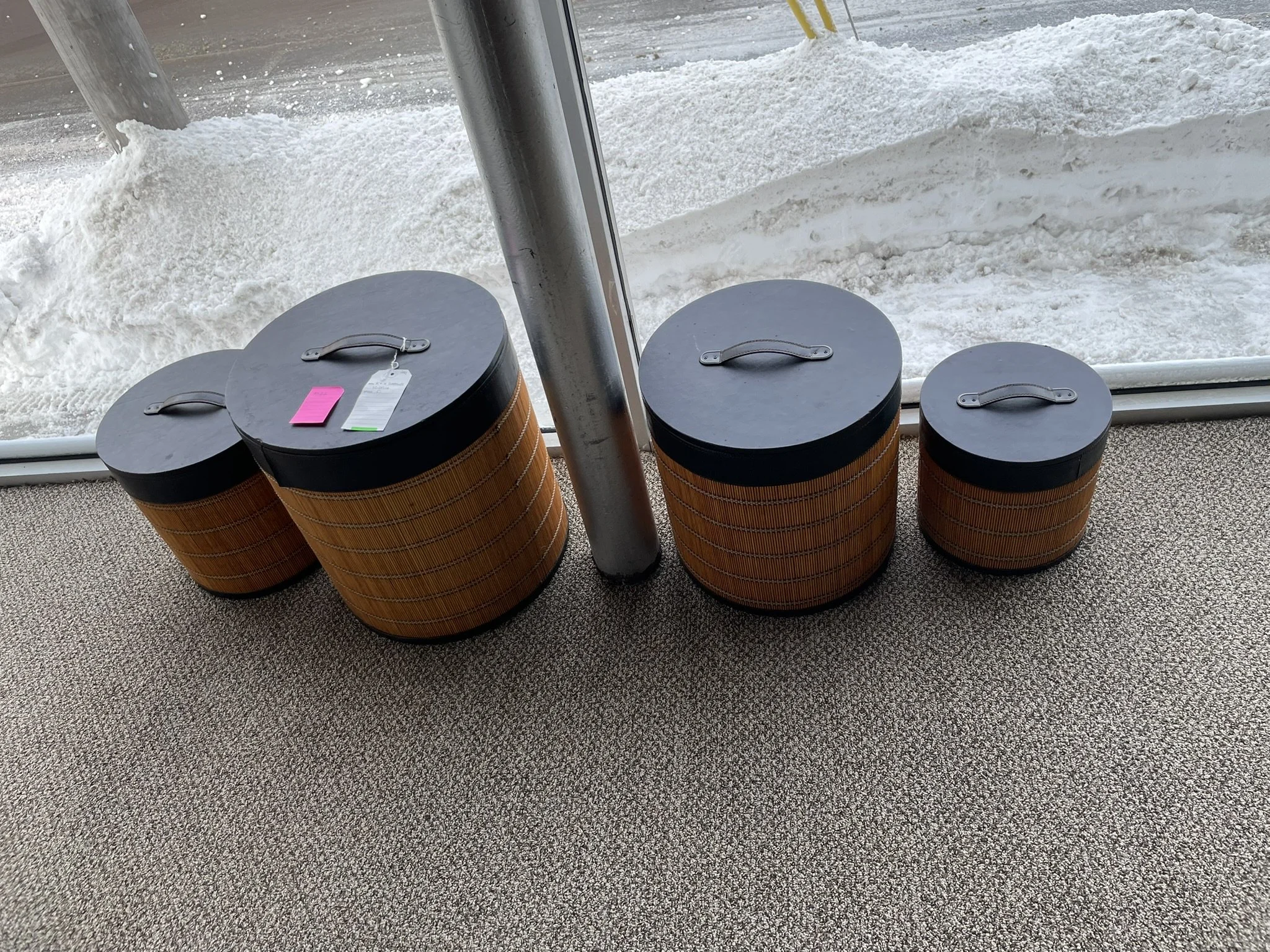 K&K Interiors Set 4 Round Bamboo Boxes B1290 M66