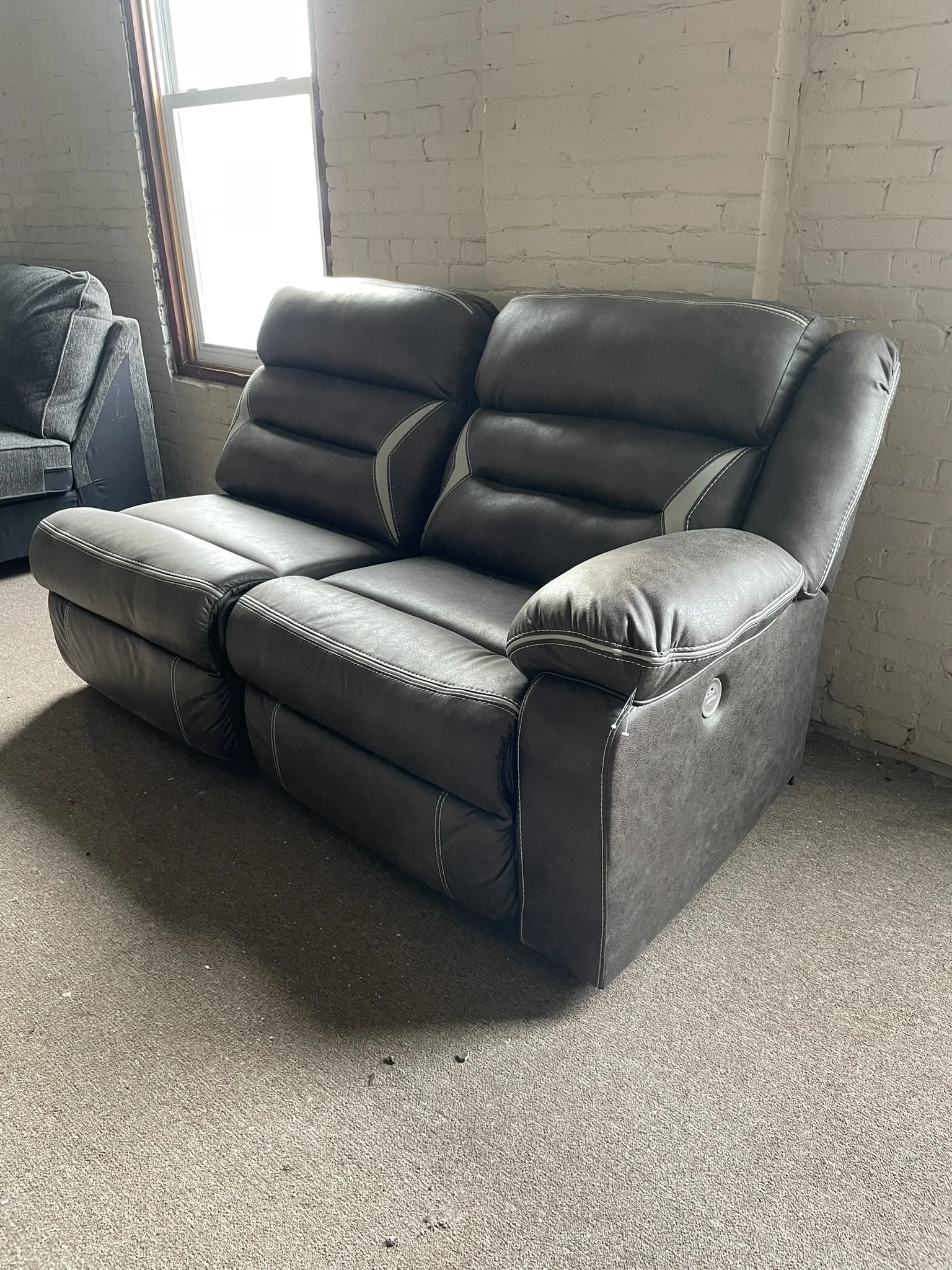 Ashley Faux Leather Partial 2 Pc Sectional Brown and Gray F4-172