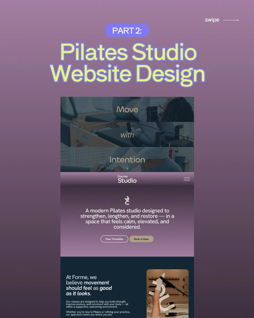 PART 2:
Pilates Studio Website Design.

Part 1 - We designed the brand, Part 2 - We designed the website.

From Paper, to Figma, to WIX.

I design custom websites in WIX Studio &amp; Squarespace. Get in touch if this is something you are interested i