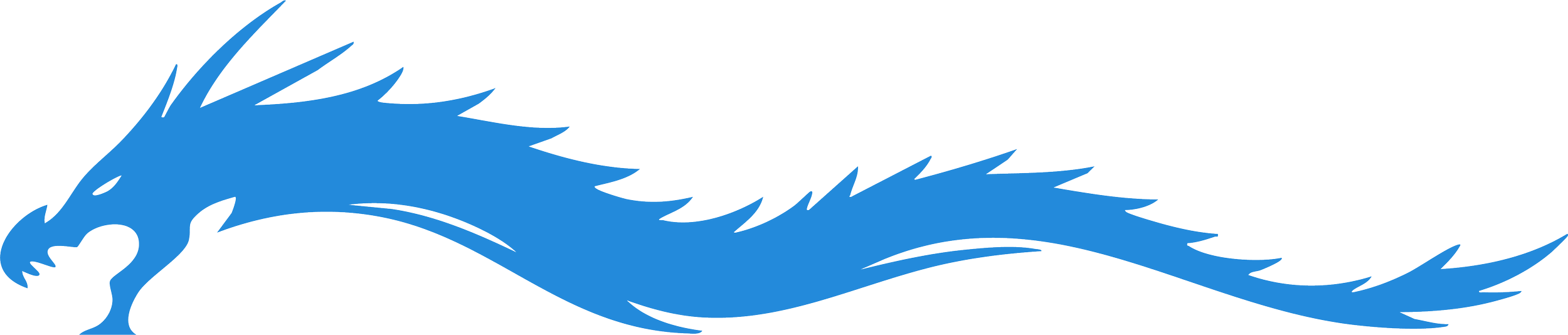 Illustration of blue dragon head that's horizontal like it's coming out of the water.