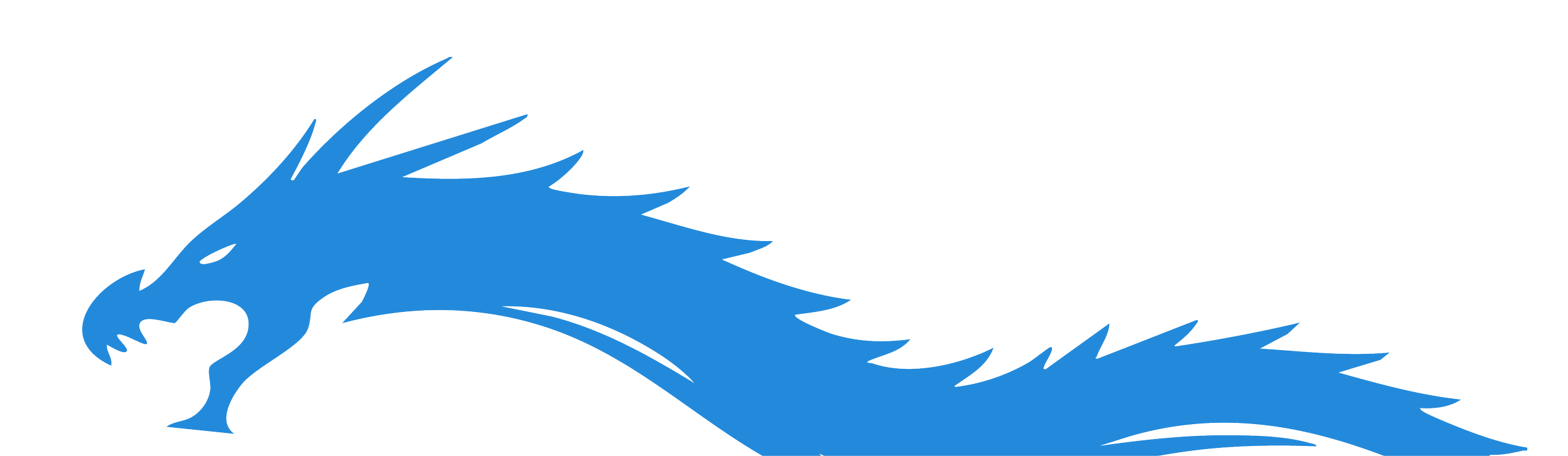 Illustration of blue dragon head that's horizontal like it's coming out of the water.