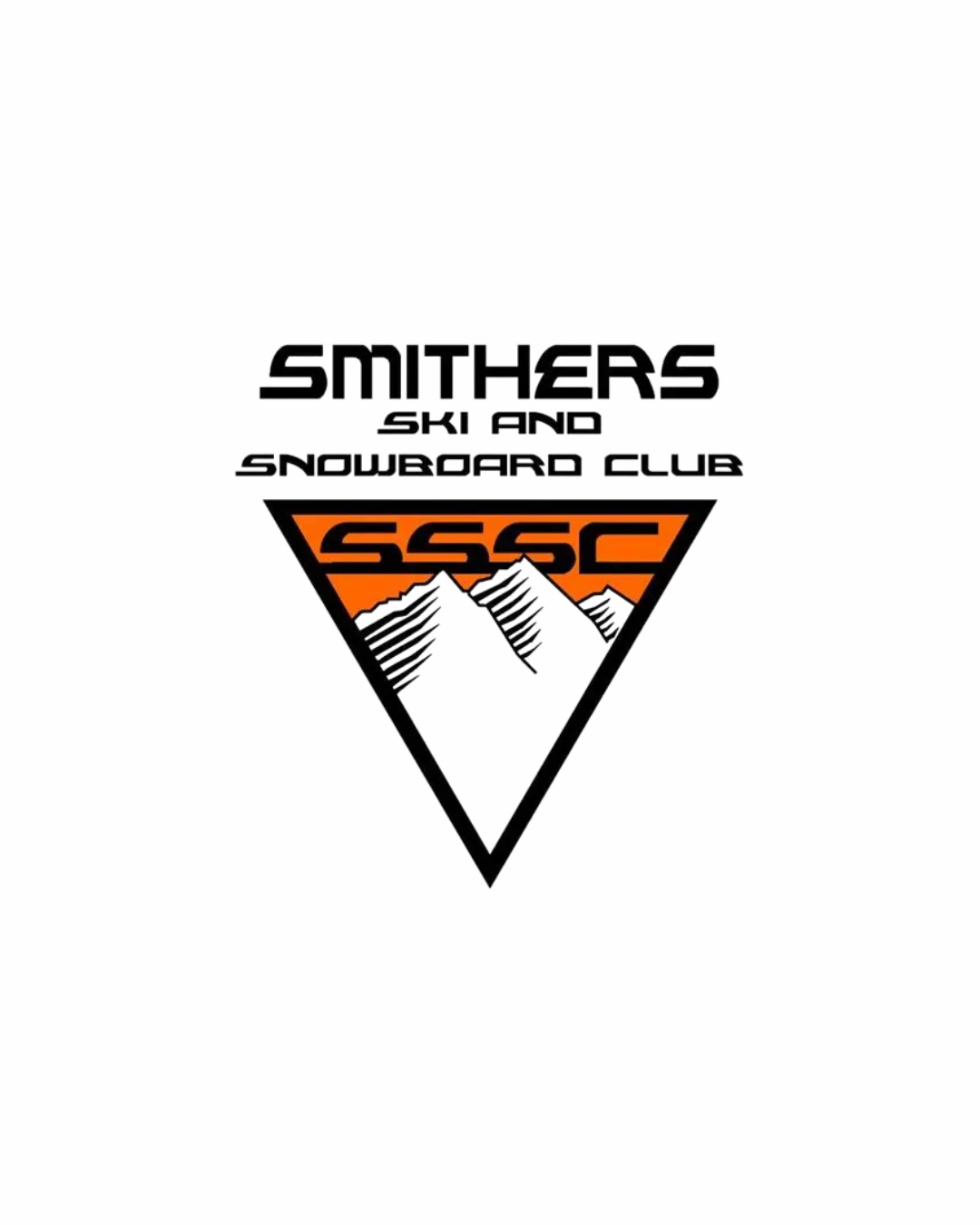 Logo of Smitthers Ski and Snowboard Club featuring a mountain range inside a triangle with orange and black accents.