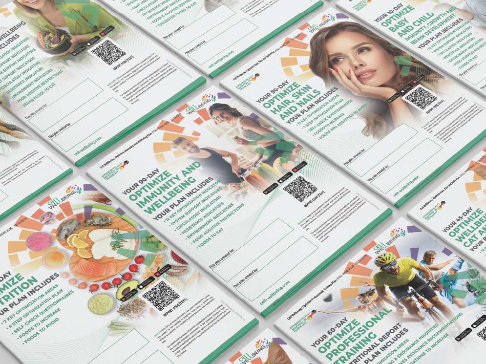 Multiple Cell Wellbeing Epigenetic optimization reports with vibrant covers being displayed.