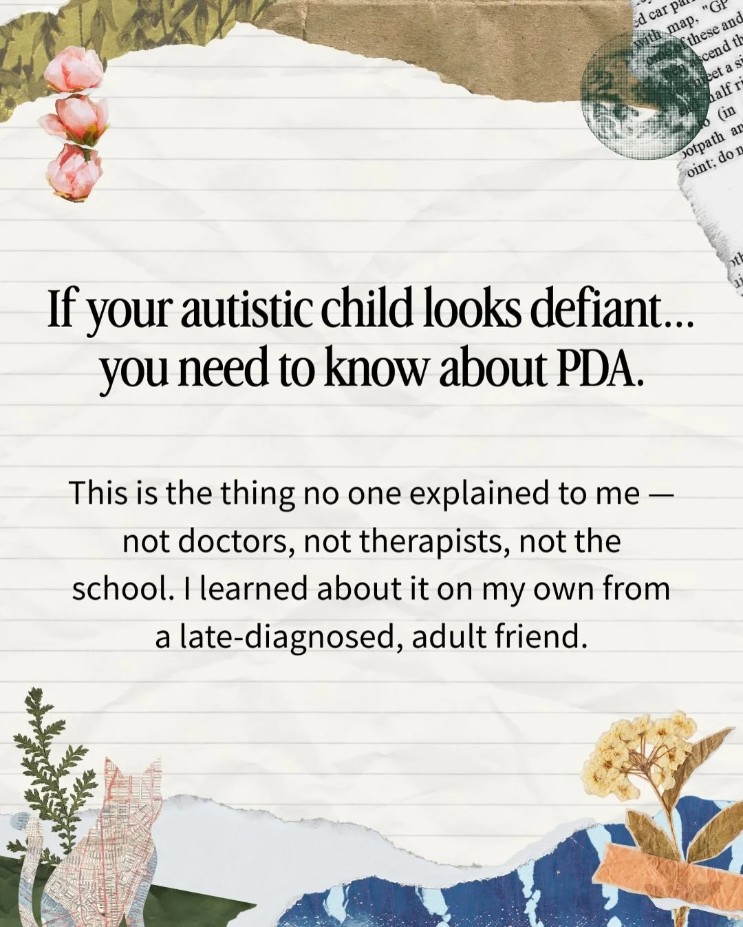 I didn&rsquo;t learn about PDA from a doctor, a psychologist, or a therapist.

I learned about it from an autistic adult who looked at me and said, &ldquo;That&rsquo;s not defiance. That&rsquo;s demand avoidance.&rdquo;

And suddenly, my child made s