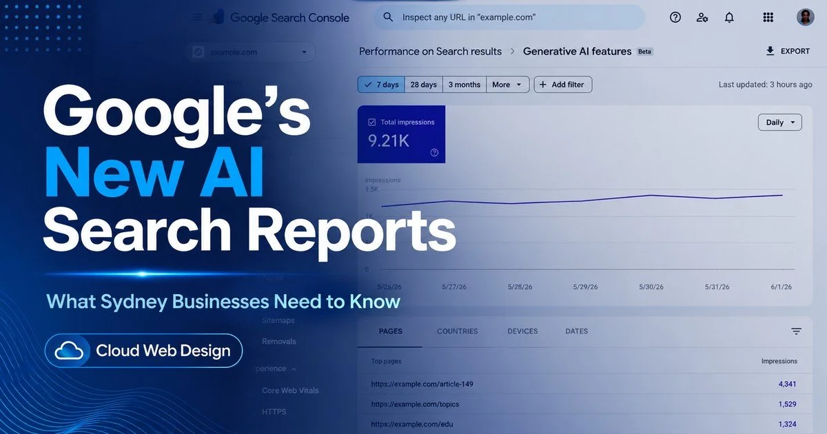 Google AI Search reports in Search Console for Sydney businesses by Cloud Web Design