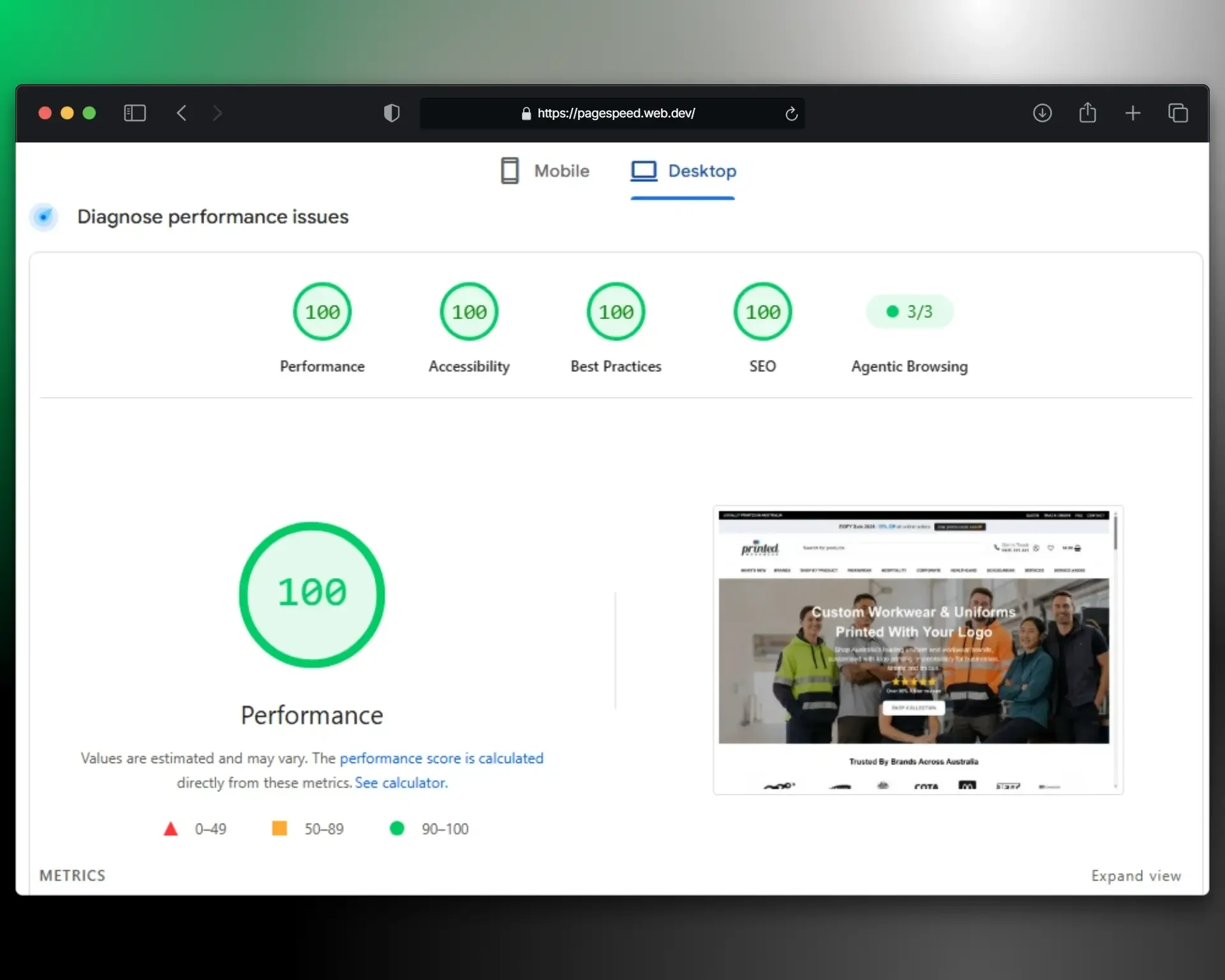 Core Web Vitals optimisation by Cloud Web Design for a WooCommerce website
