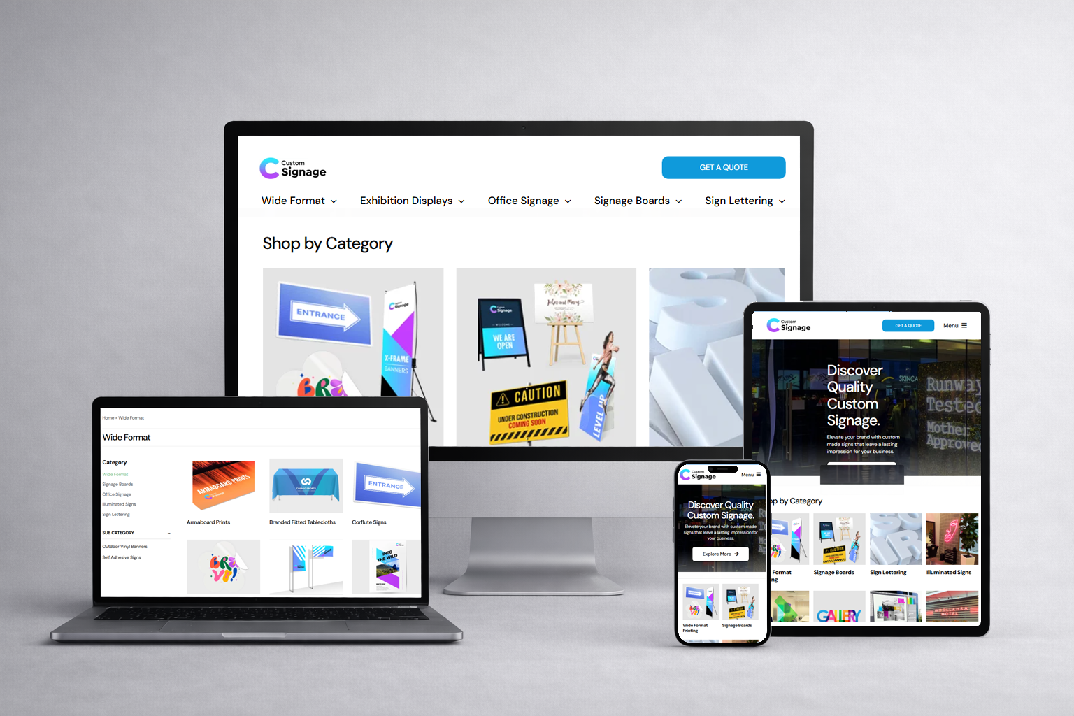 A responsive WordPress website built for a Sydney-based custom signage business, using a fast, performance-focused theme and intuitive design, with an integrated quoting system to improve lead capture and increase sales.