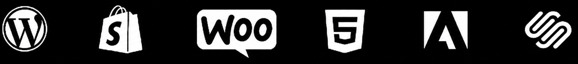 Cloud Web Design footer platform logos including WordPress, Shopify, WooCommerce, HTML5, Adobe and Squarespace