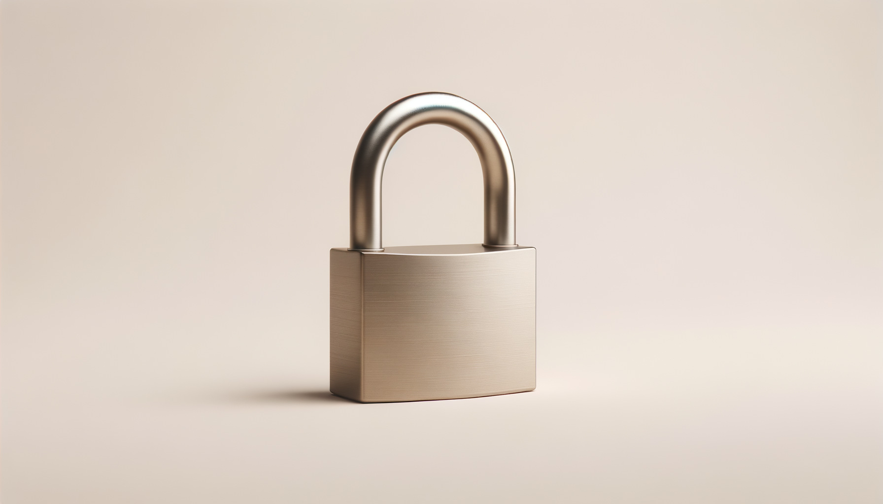 A metallic, modern padlock with a rectangular body and rounded shackle on a plain, light-colored background.