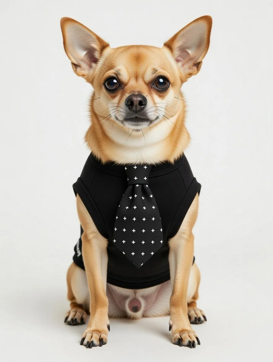 Dapper Dog Tee - Black Halter Tank with Patterned Tie & Bark Fifth Ave Embroidery | BarkFifthAve1233