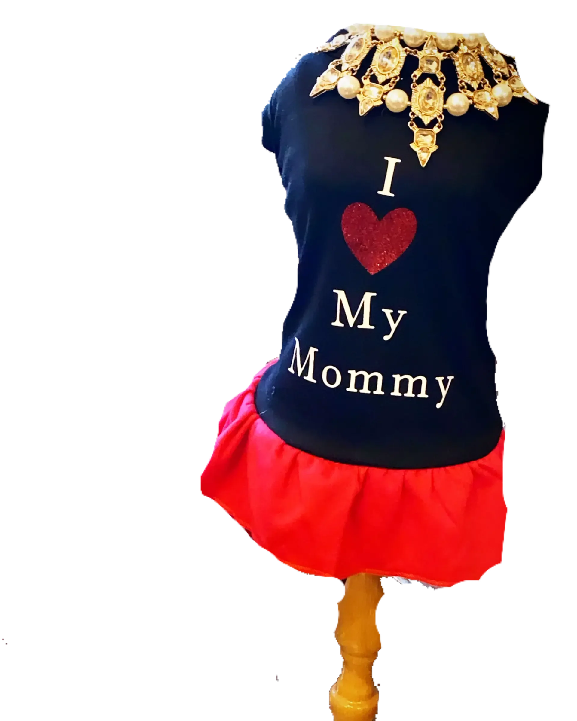 I Love My Mommy Dog Dress - Navy & Pink Tulle with Gold Necklace Collar | Bougie Buddy BarkFifthAve5411