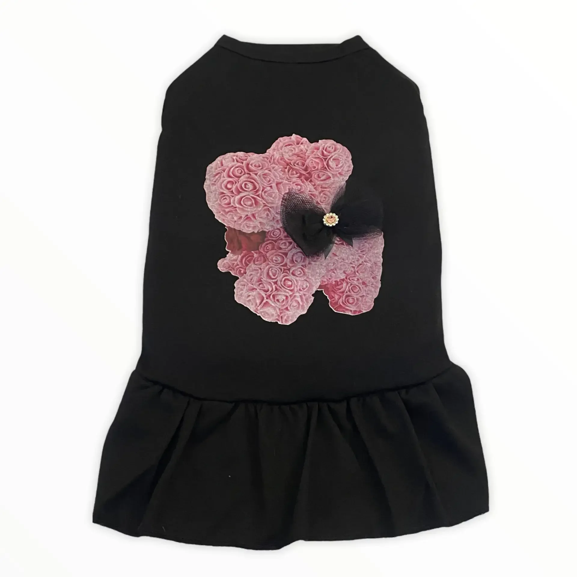 Roses and Puppy Love Dog Dress - Black Pink Rose Bouquet Luxury Pet Outfit | Bougie Buddy BarkFifthAve3145