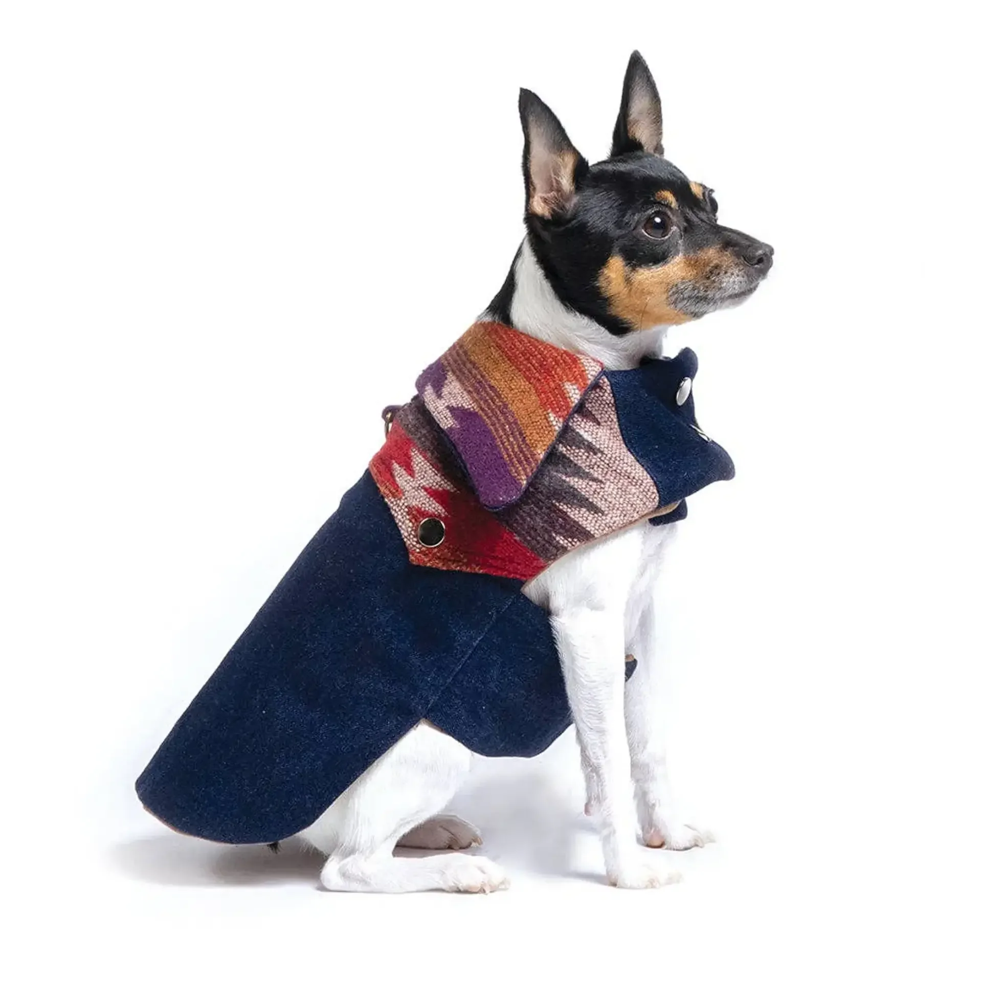 DCNY Ranch Coat - Southwestern Geometric Print Denim Dog Jacket with Silver Snaps | Bougie Buddy DCNY-SR-XXS