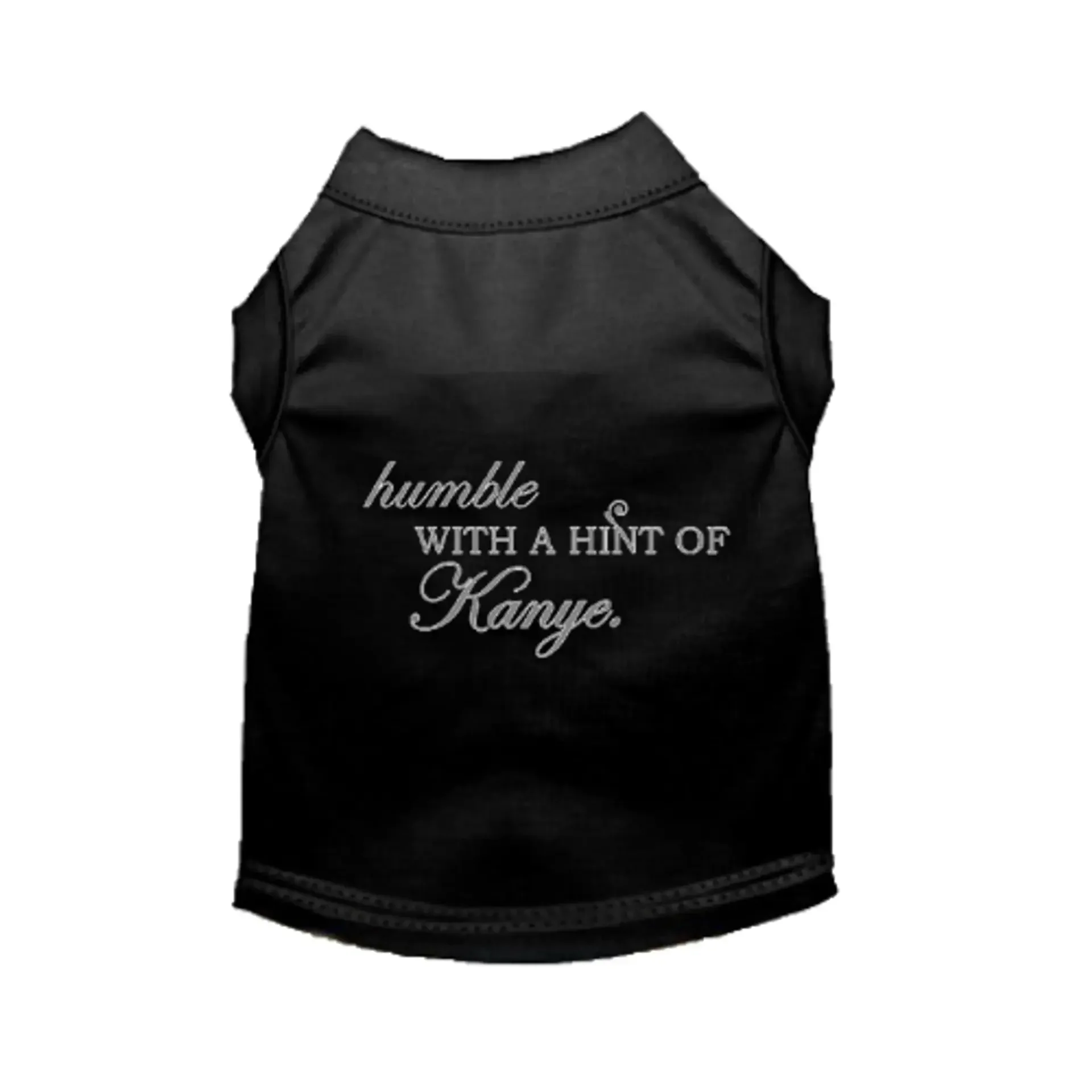 Humble with a Hint of Kanye Dog Tank - Silver Script Bougie Pet Shirt in Black/White | Bougie Buddy BarkFifthAve5379