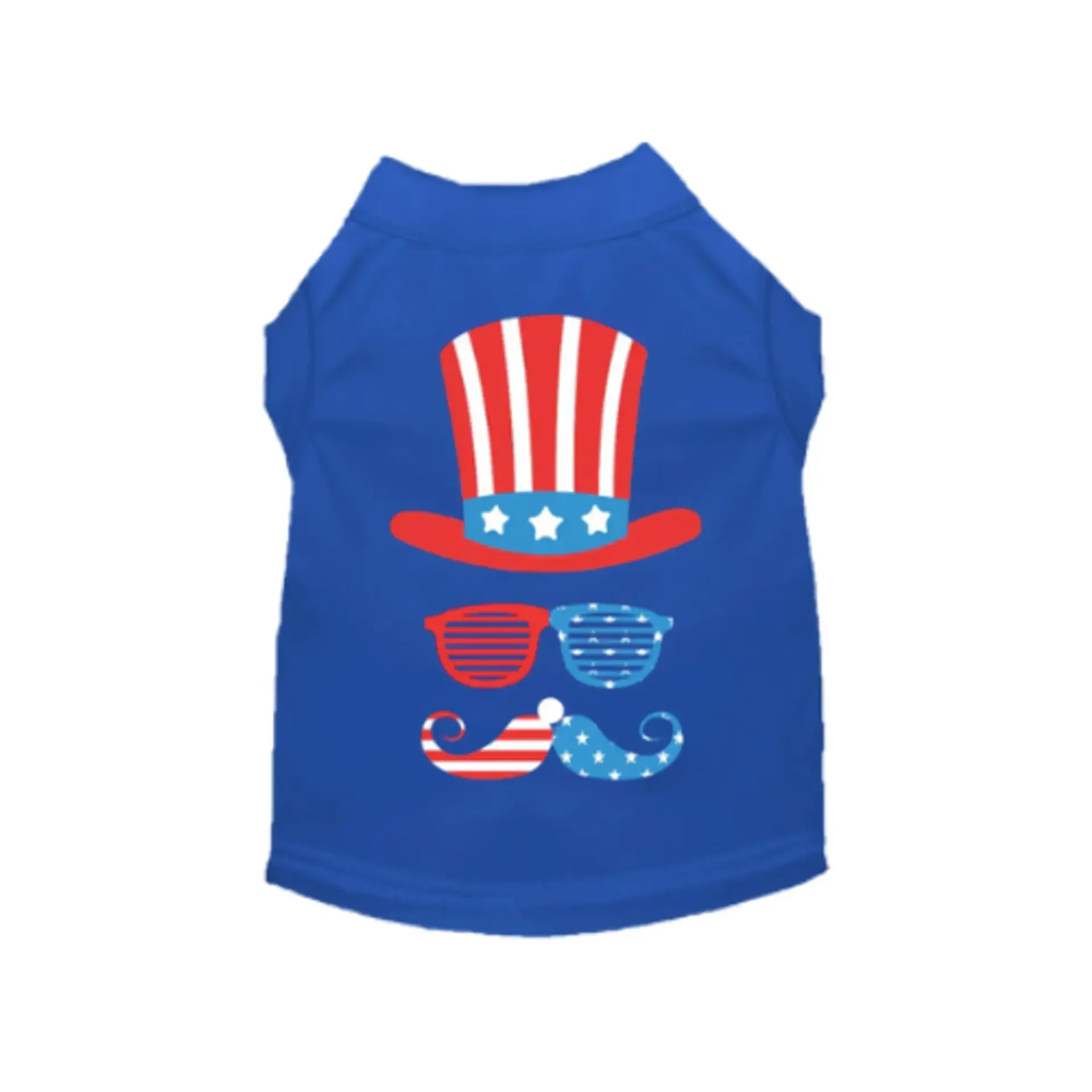 Uncle Sam Style Patriotic Dog Tank - Blue 4th of July Tee with Hat & Mustache | Bougie Buddy BarkFifthAve5668