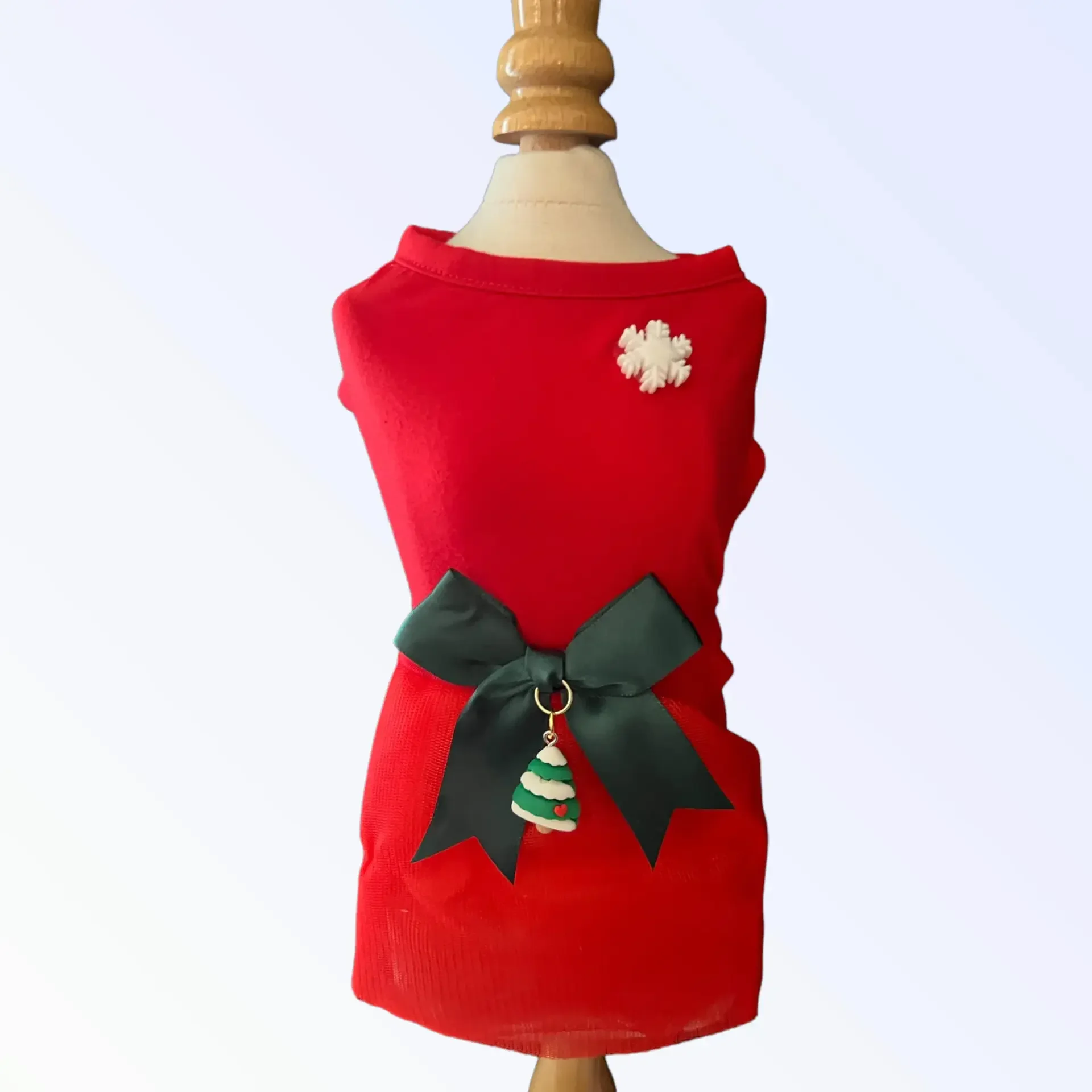 My Favorite Holiday Dog Dress - Red Festive Bow & Tree Charm Luxury Pet Outfit | Bougie Buddy BarkFifthAve2207