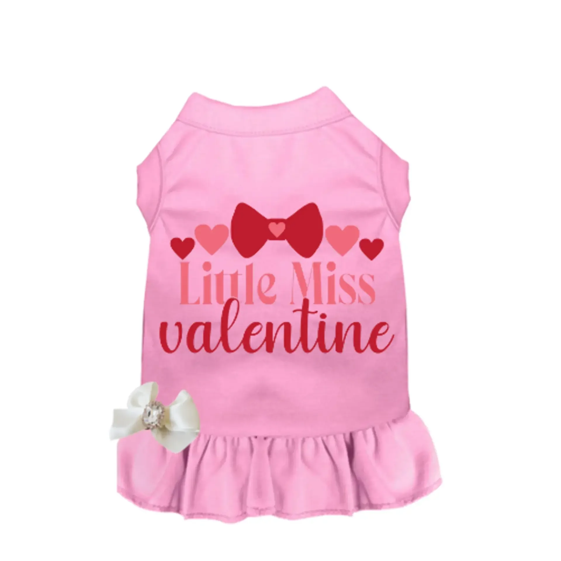 Little Miss Valentine Dog Dress - Pink Heart Bow Luxury Pet Outfit | Bougie Buddy BarkFifthAve1429