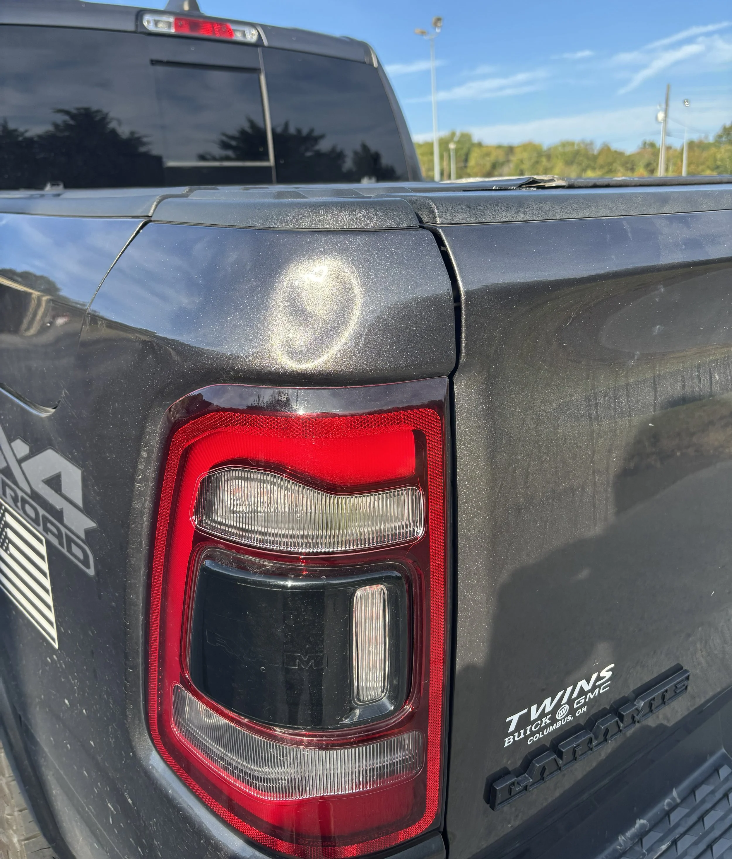 Before of PDR on Ram 1500 bedside corner