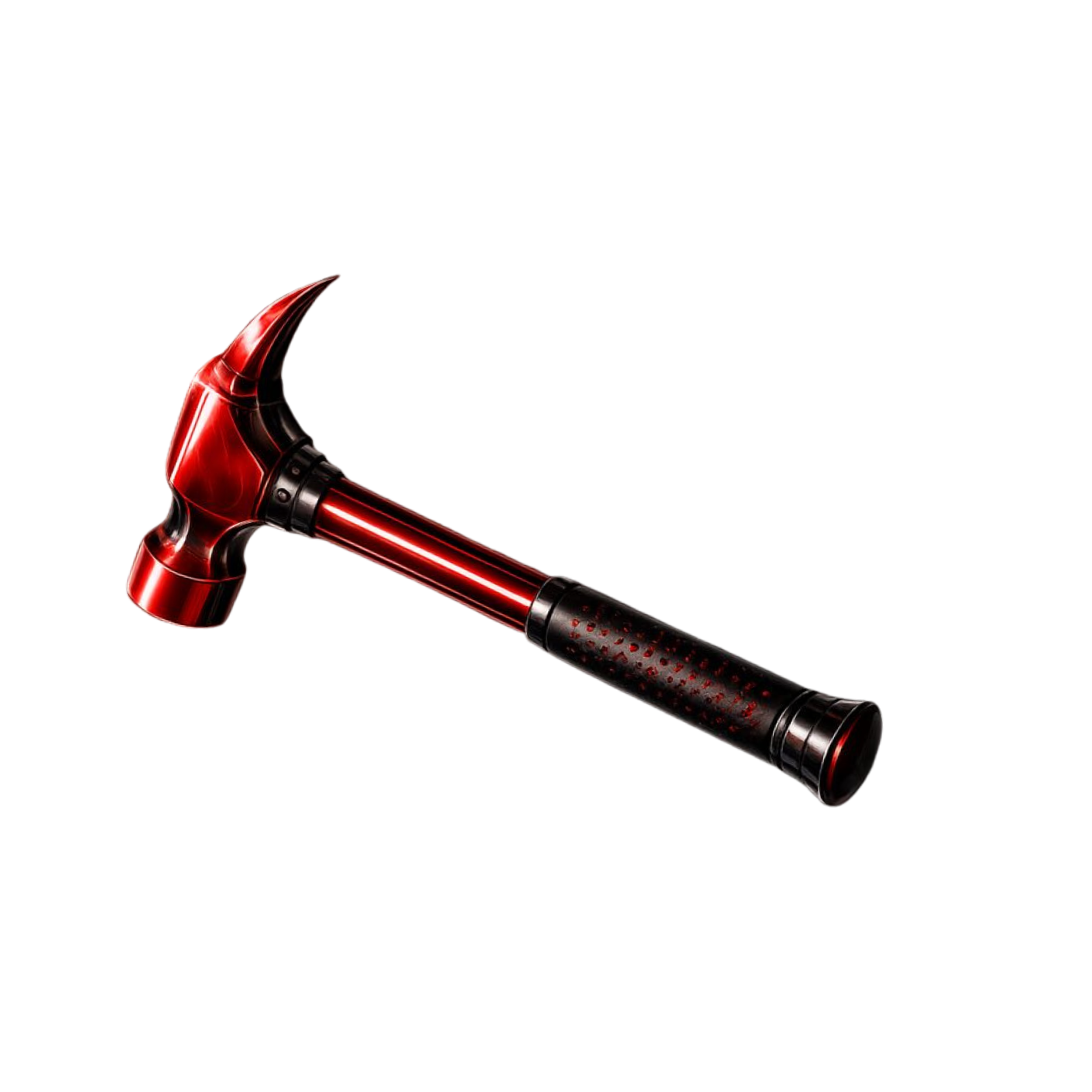Martillo de Thor con mango negro y cabeza roja metálica brillante.