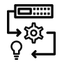 Flowchart icon with arrows, gears, and location marker