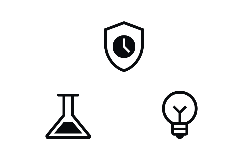 Icons representing security, science, and innovation, symbolizing Research & AI safety.