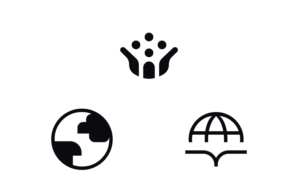 Icons representing globe, community, and connectivity, symbolizing Global online community.
