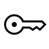 A simple black icon of a key, symbolizing access.