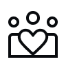 Icon of three people with a heart in front, symbolizing growing together.