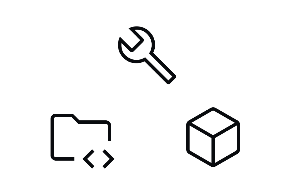 Icons representing tools, a folder with code, a wrench, and a 3D cube, symbolizing Industry Projects.