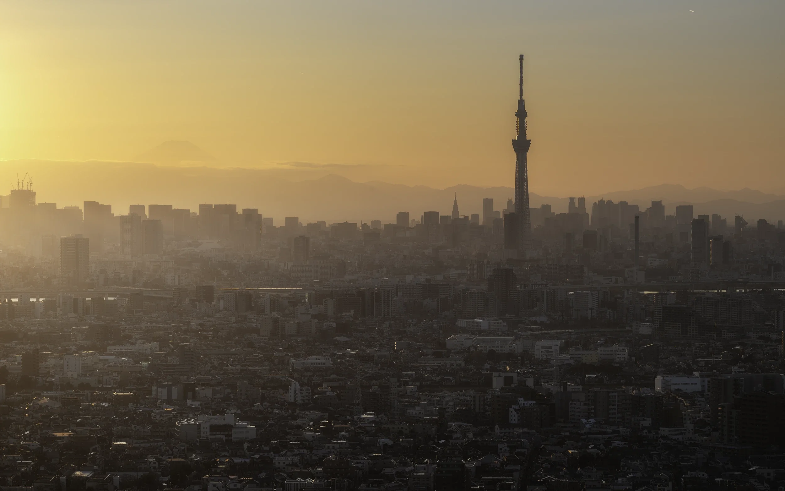 Winter sunsets often reveal Mount Fuji beyond Tokyo's endless skyline. Rising above millions of people, the mountain reminds us how closely nature and one of the world's largest cities coexist.