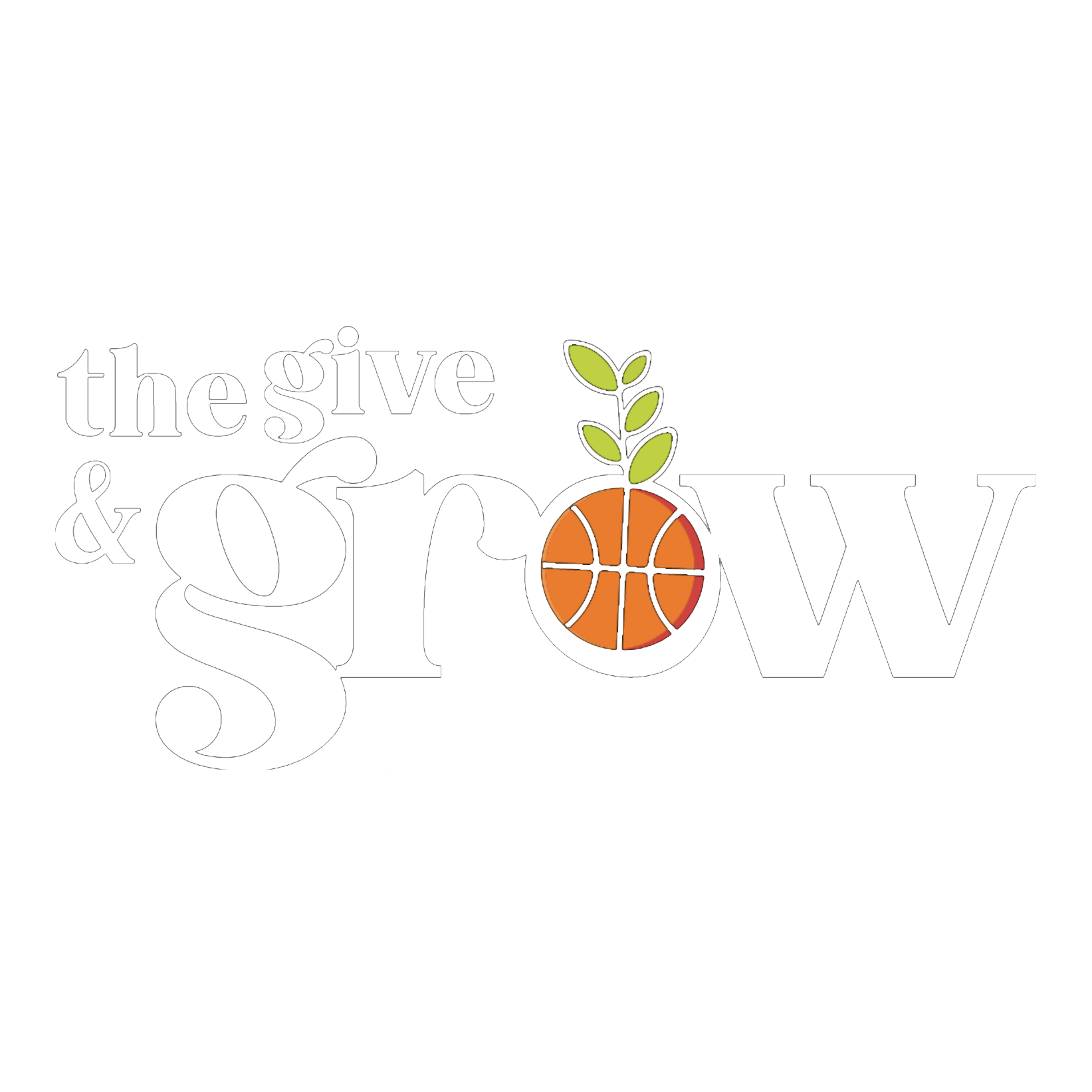 The Give and Grow logo with the phrase 'the give & grow' and a graphic of a basketball with a plant sprouting from it.
