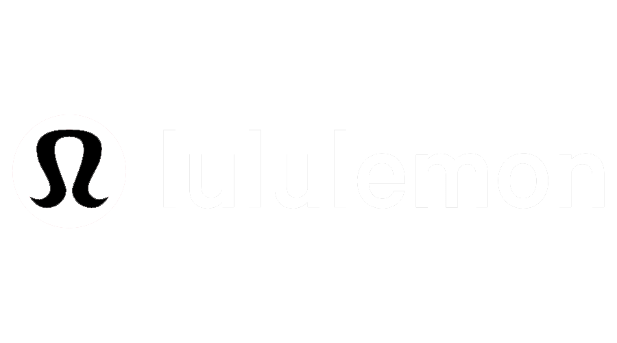 Lululemon logo with white text and symbol on a black background.